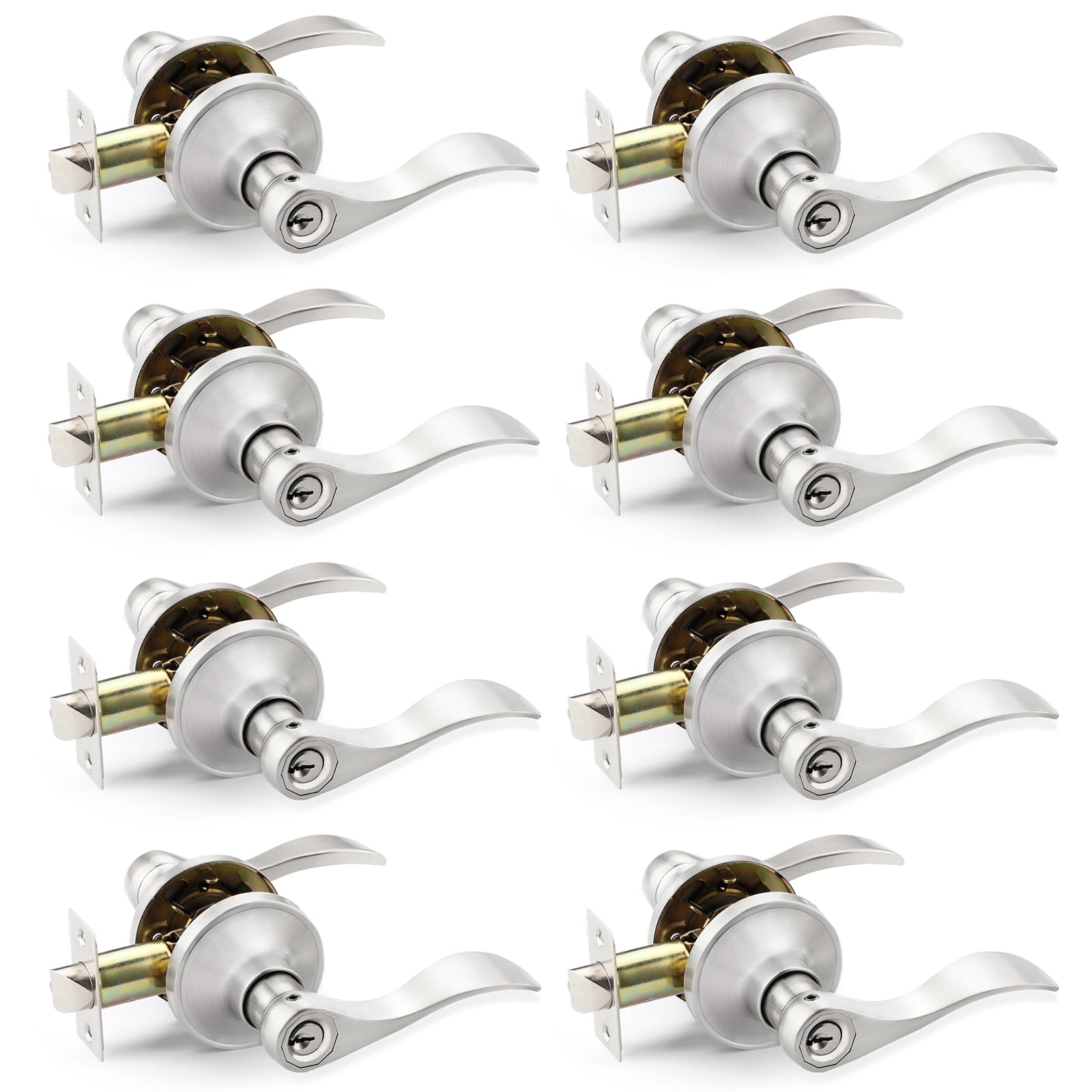Set of 10 Passage Door Levers Hall and Closet Door Lever, Door Handle Sets Hallway Closet Door Lever Handle Without Lock, Door Levers for Left/Right Handing, Satin Nickel Finish