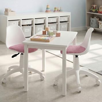 Beyaz Çocuk Çalışma Sandalyesi | Makyaj Masası Sandalyesi, Ders Koltuğu, Ofis Taburesi - 100 kg Kap. (Pembe)