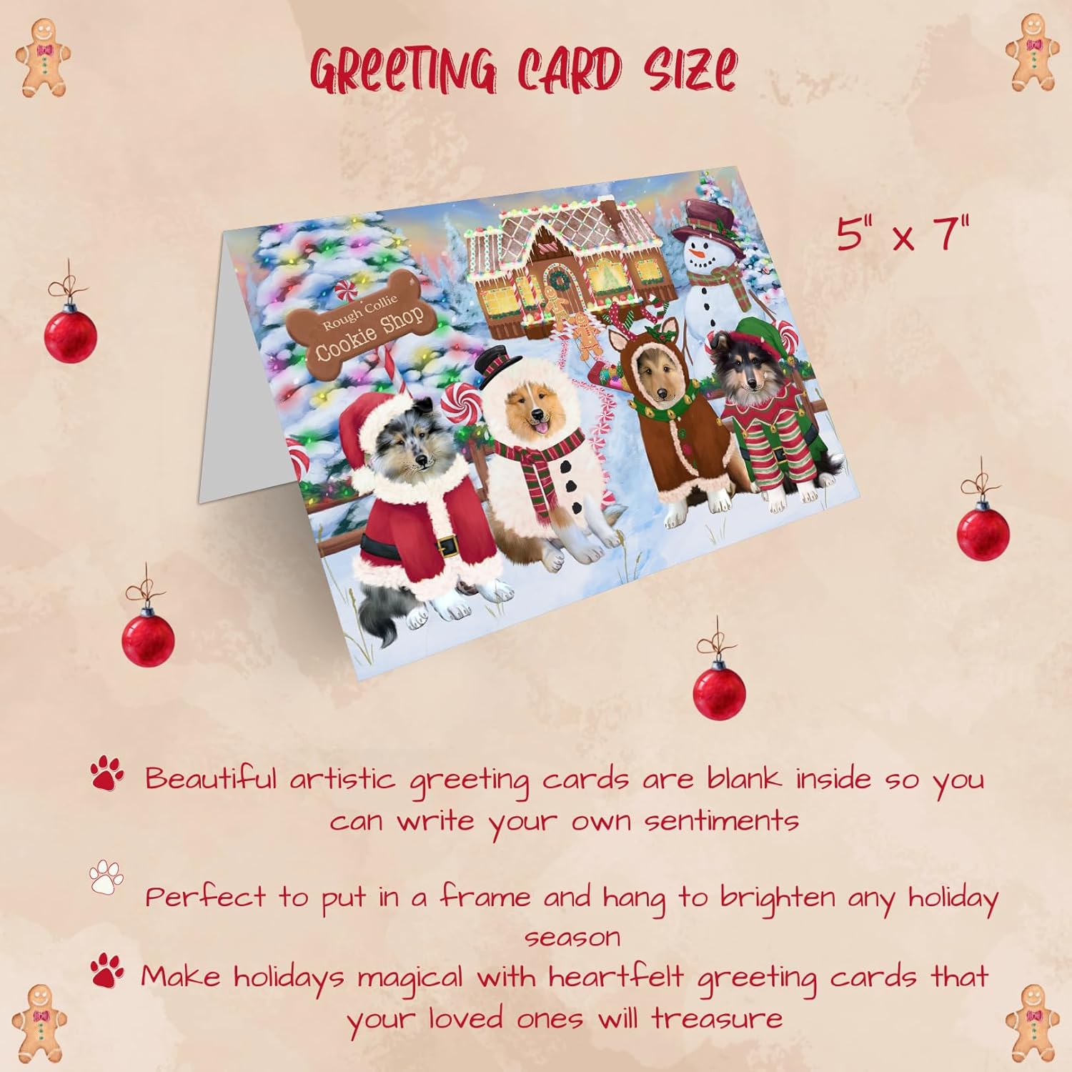 Doggie of the Day Holiday Gingerbread Cookie Shop Rough Collies Dog Note Cards - Adorable Pets Invitation Cards with Envelopes - Pet Artwork Christmas Note Cards GCD71675 (10 Greeting Cards)