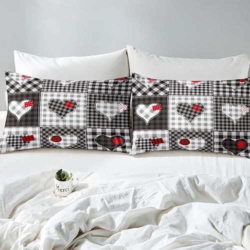 Miniatura 4 de Manfei Juego de funda de edredón para el día de San Valentín, tamaño Queen, juego de ropa de cama con estampado de corazones de amor, 3 piezas para