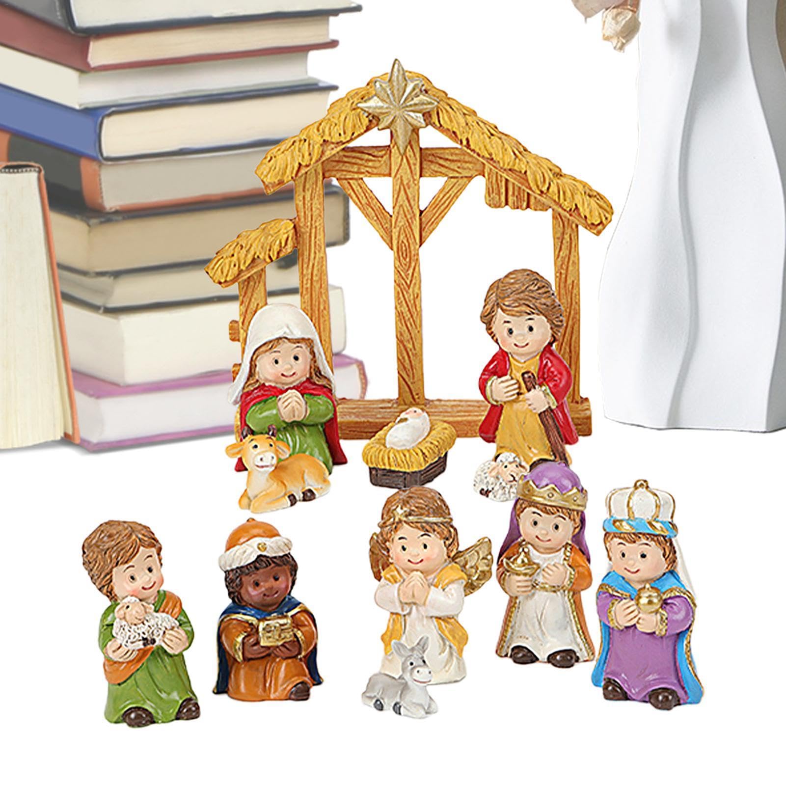 Resin Nativity Set, 12-Piece Nativity Figurines, Religious Holiday Decor for Church Home