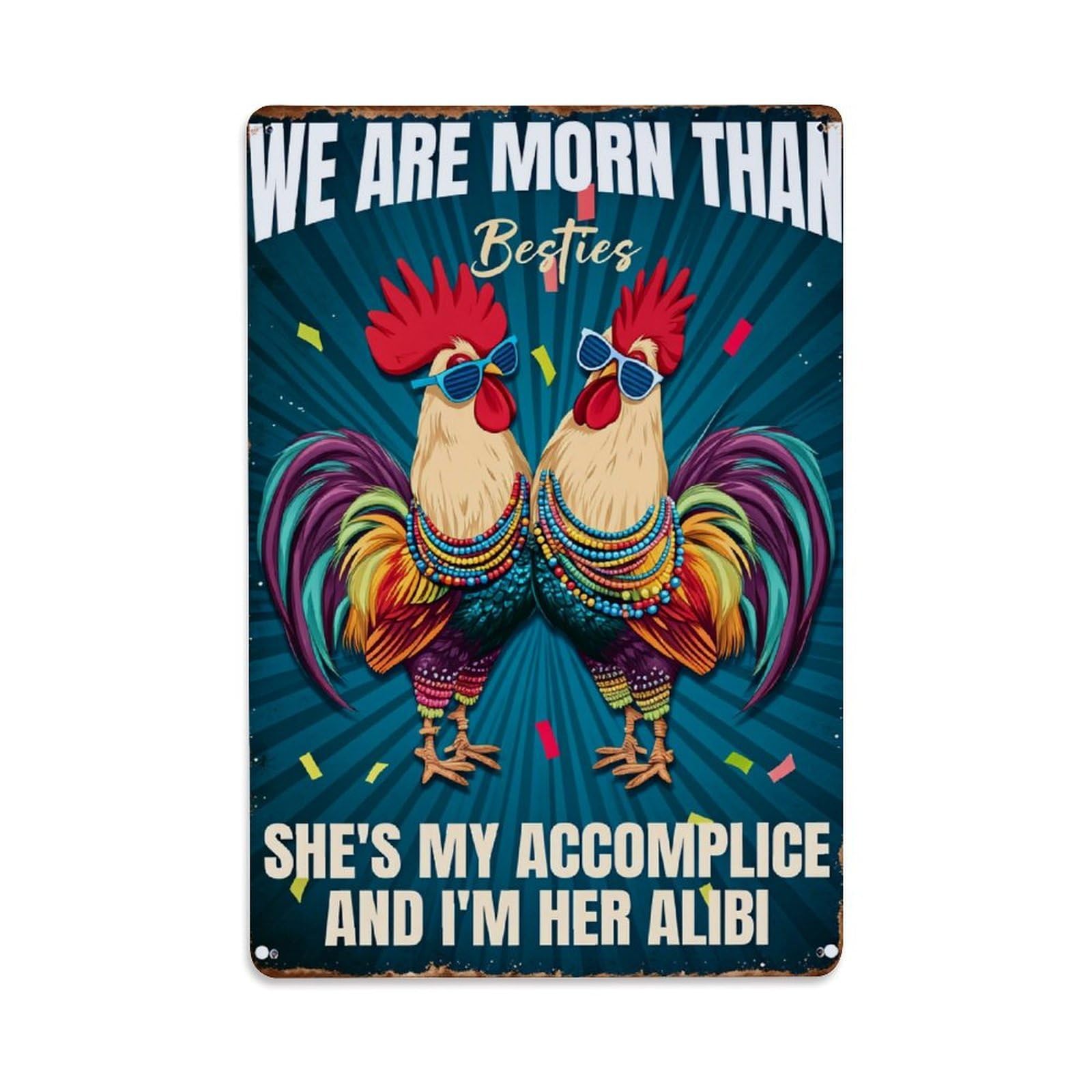 Enderetf Vintage Colorful Roosters With Sunglasses And Beads Tin Sign Metal Poster, Home Bar Garage Man Cave Cafe Indoor & Outdoor Wall Decoration 8X12inches