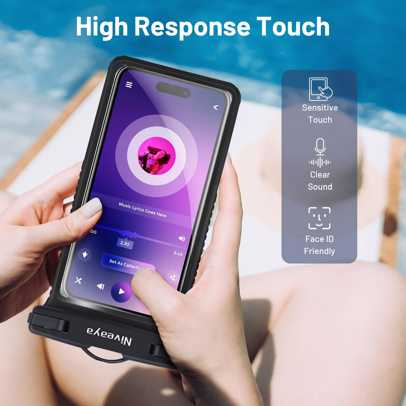 Niveaya Wasserdichte Handytasche, wasserdichte Handyhülle, kompatibel mit iPhone 15, 14, 13, 12 Pro Max bis zu 7 Zoll, IPX8 Handy, Kajakzubehör, Reiseutensilien, 1 Stück