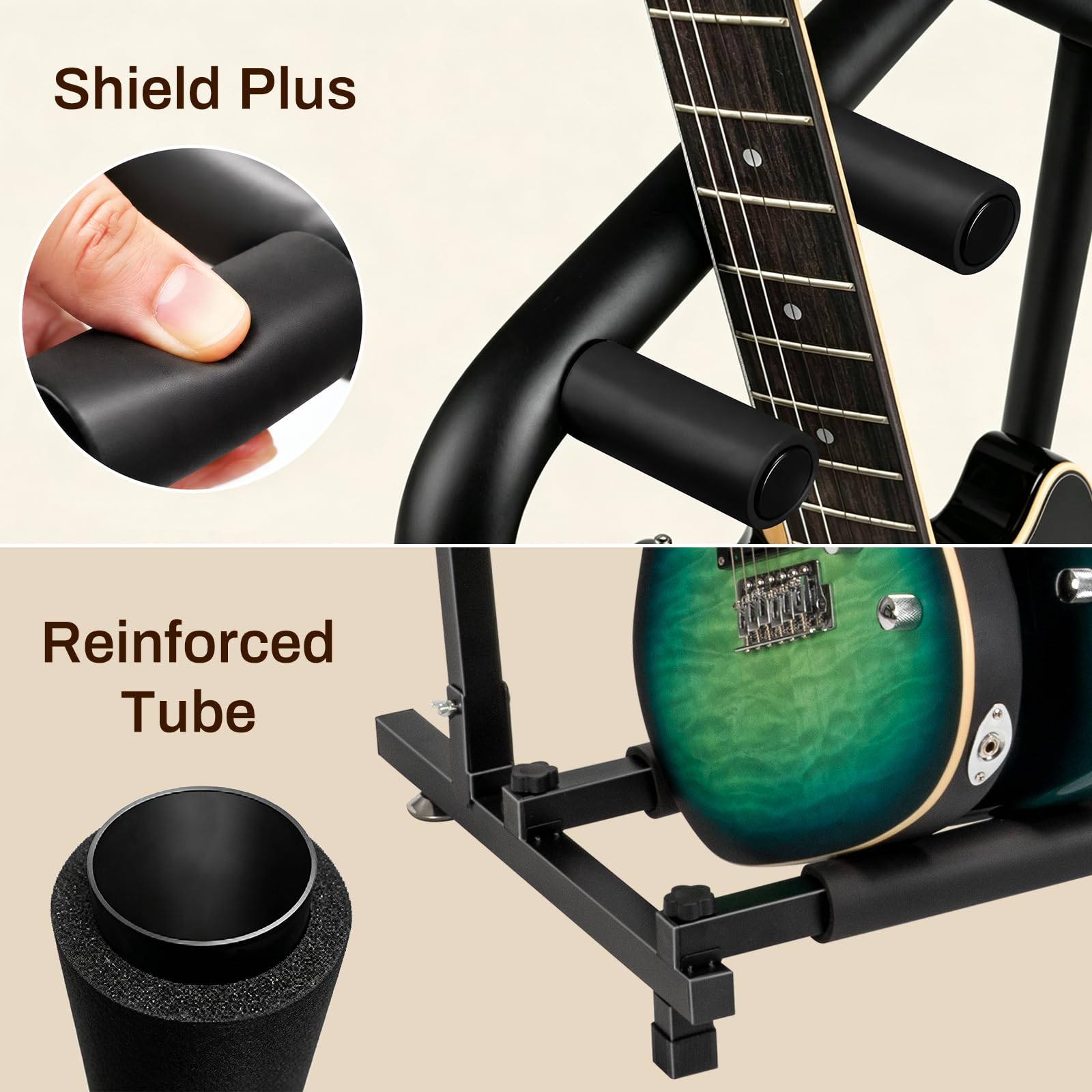 AODSK Soporte para guitarra múltiple con diseño plegable, soporte negro portátil para múltiples guitarras y bajos, estudio y exhibición en el hogar
