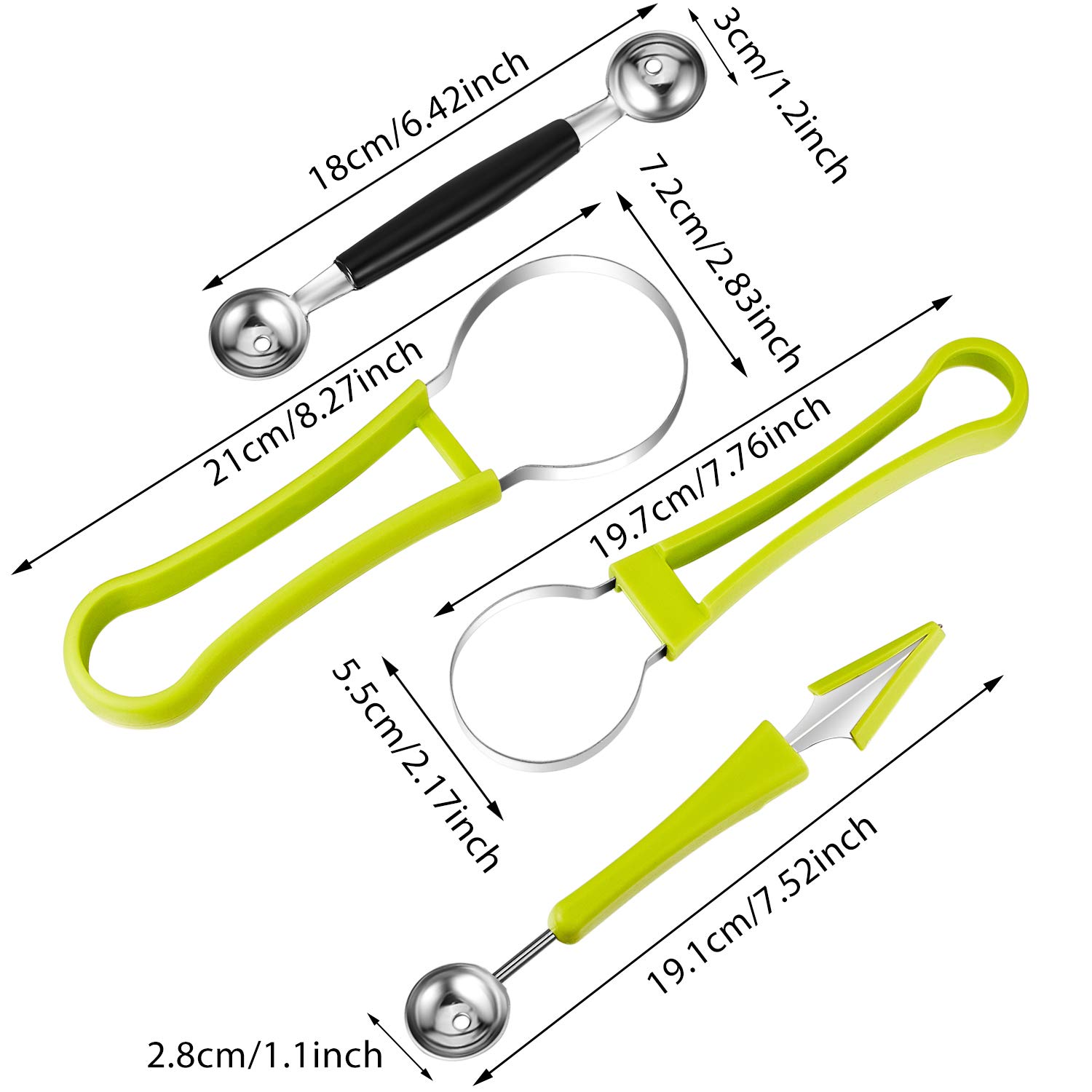 Patelai 2 Pieces Melon Baller Scoop Set, 4 in 1 Fruit Cutters Stainless Steel Watermelon Scooper and Ice Cream Baller for Dig Pulp Separator Fruit Slicer - Image 2