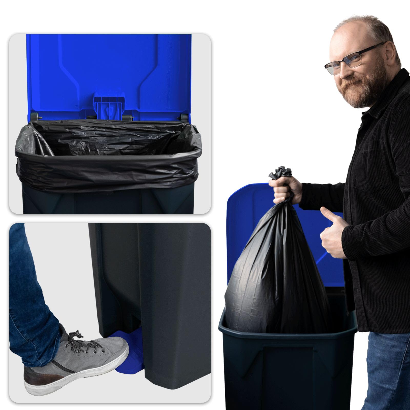 Poubelle Casa Pura 80 L Bleu à Pédale Step On avec Couvercle
