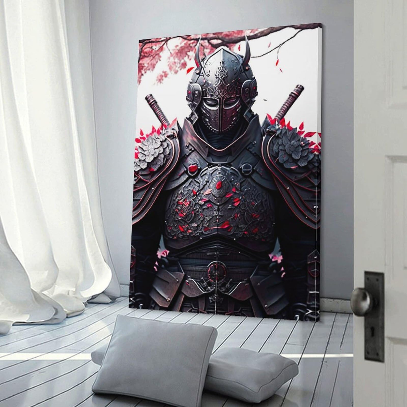 Peinture sur toile samouraï noir, tableau mural abstrait et affiche 30x45 - 6