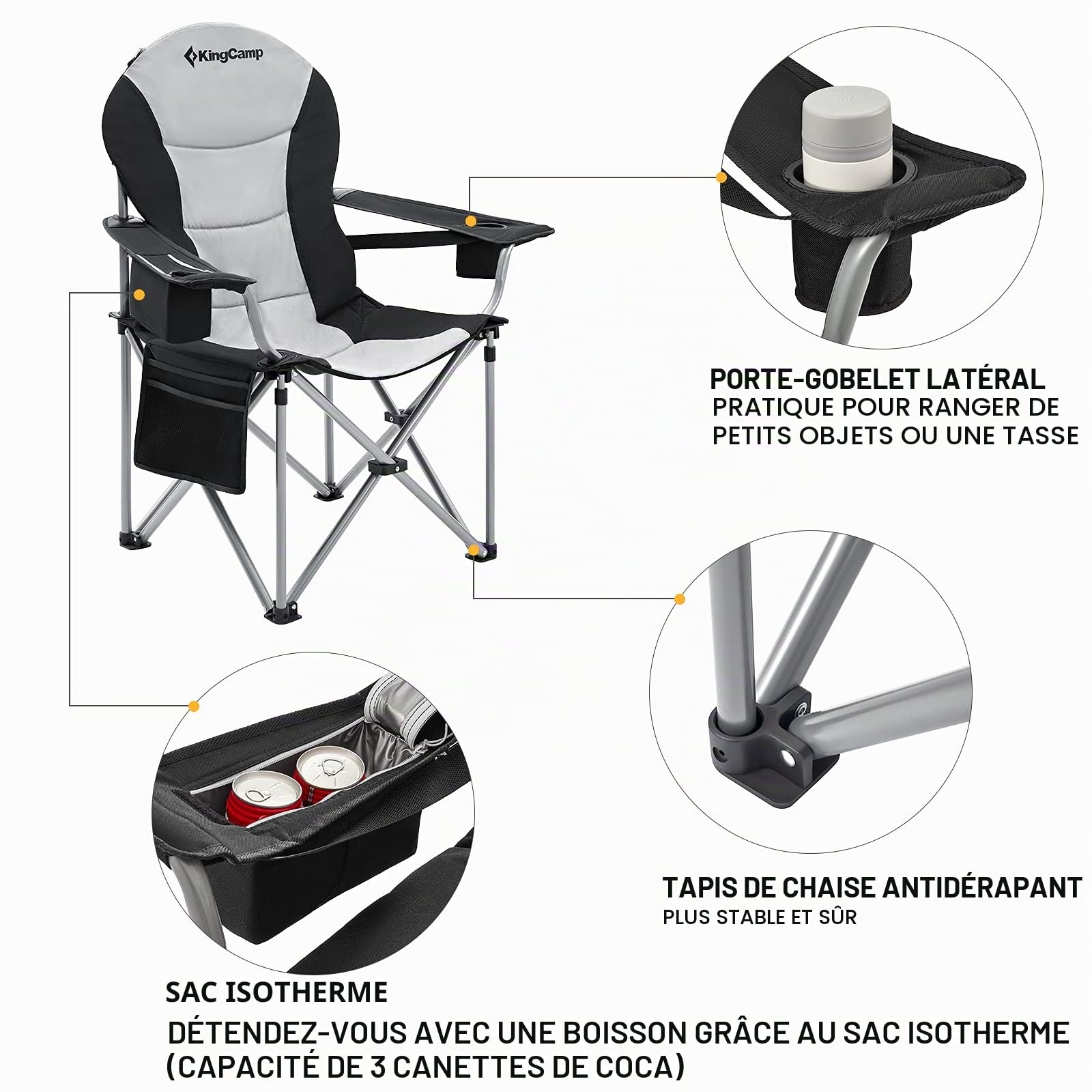 KingCamp Chaise de Camping Pliante XXL Ergonomique Rembourrée
