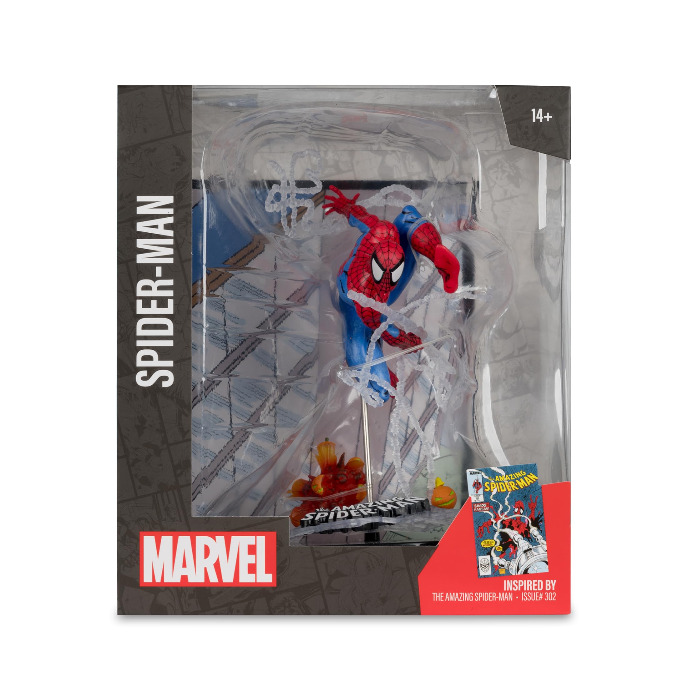 McFarlane Toys - Marvel Spider-Man coleccionable a escala 1:10 con escena (The Amazing Spider-Man #302)