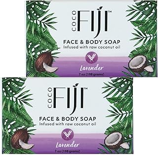 "Coco Fiji Soap Bar for Face and Body Infused With Organic Coconut Oil, Lavender Essential Oil, Natural Soap for Moisturizing & Pore Purifying Skin, 7 oz, Pack Of 2 "