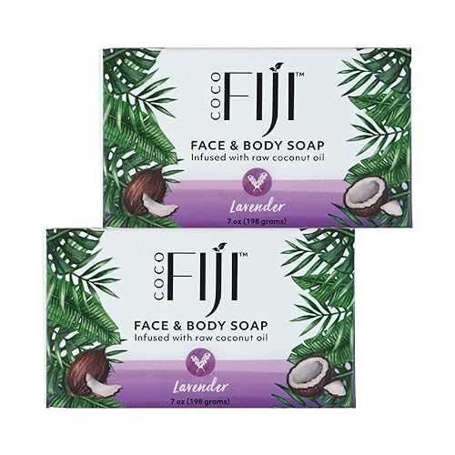 Barra de jabón Coco Fiji para cara y cuerpo infundida con aceite de coco orgánico, aceite esencial de lavanda, jabón natural para hidratar y