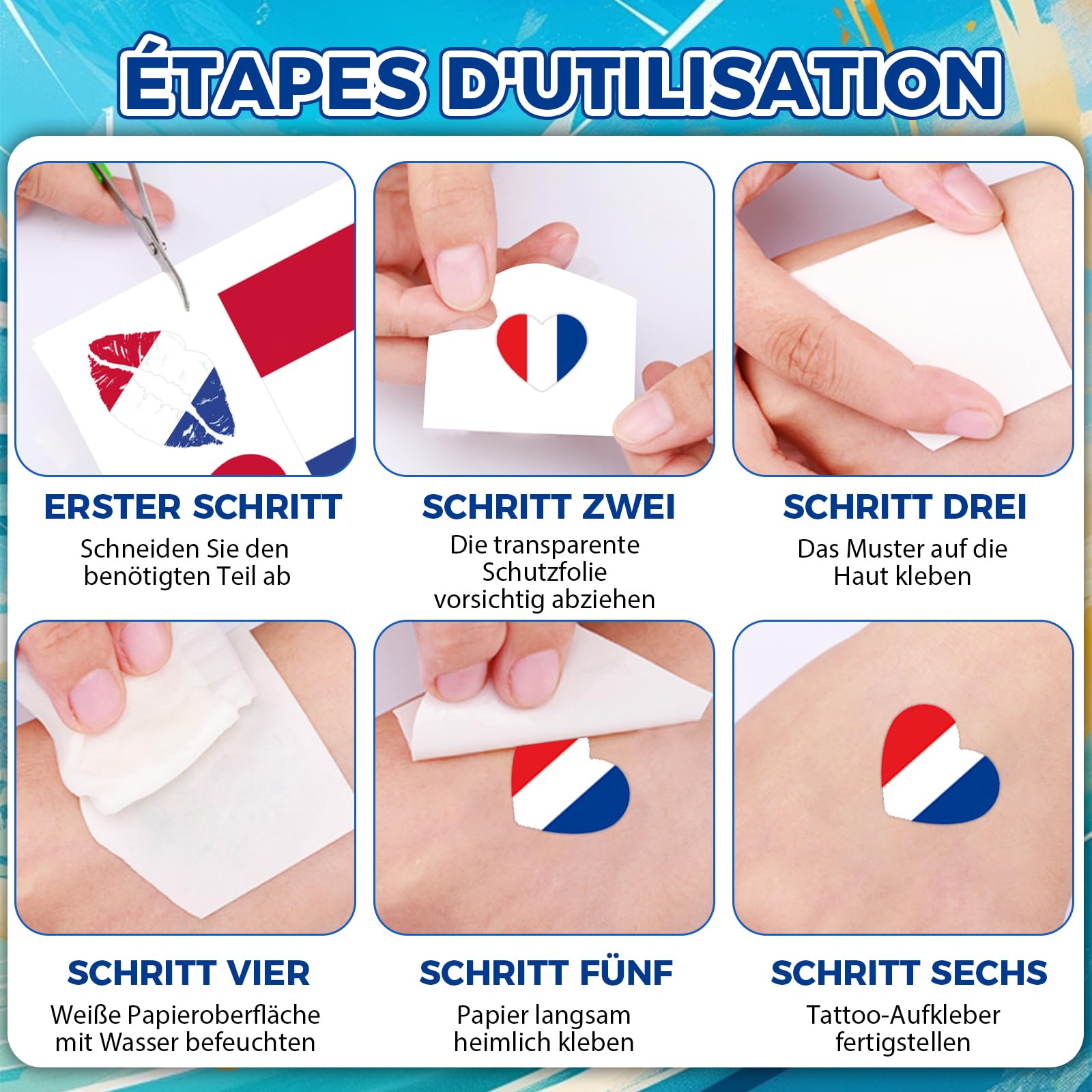 Kit Supporter France 7 Pièces, Football Accessoire Chapeau avec Lunettes, Drapeaux et Tatouages pour la Coupe du Monde 2026, Idéal Lors des Soirées de Match pour Garçons et Filles