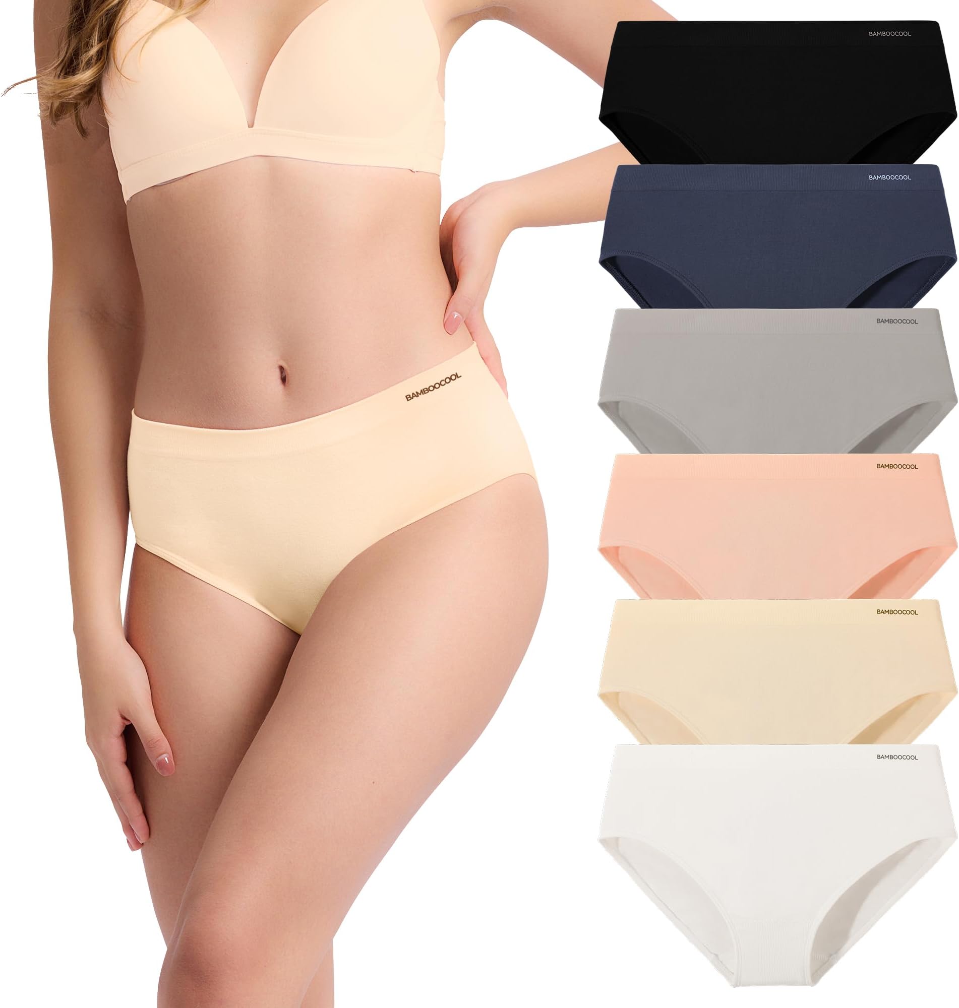 Women's Underwear Bamboo Bikini Panties Moisture-Wicking Hipter Seamless Stretchy Briefs Breathable Underwear 6-pack
