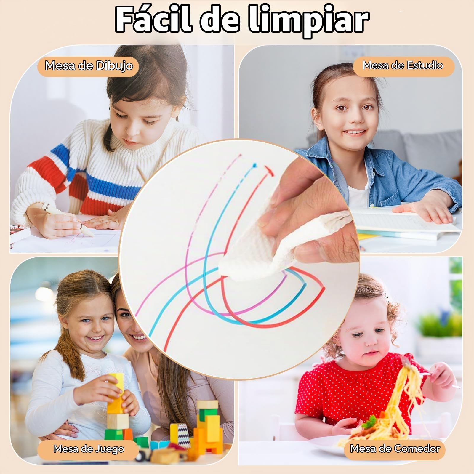 LIFEZEAL Mesa con 4 sillas para niños, Juego de Mesa y sillas Infantiles, Escritorio pintable, Altura Ajustable, Mesa para 18 Meses+, Conjunto de Asiento para guardería y jardín de Infancia (Natural)