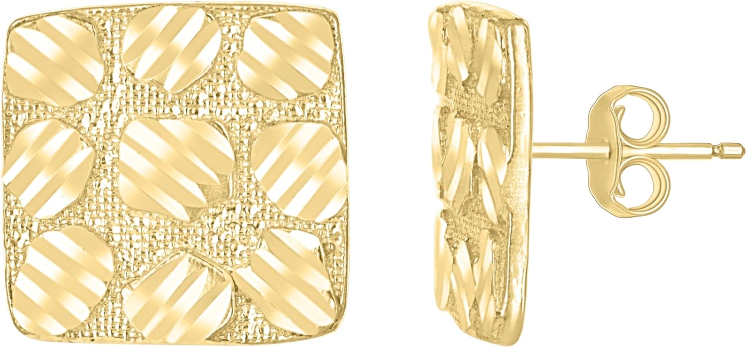 10kt Yellow Gold Unisex Square Nugget Stud Earrings