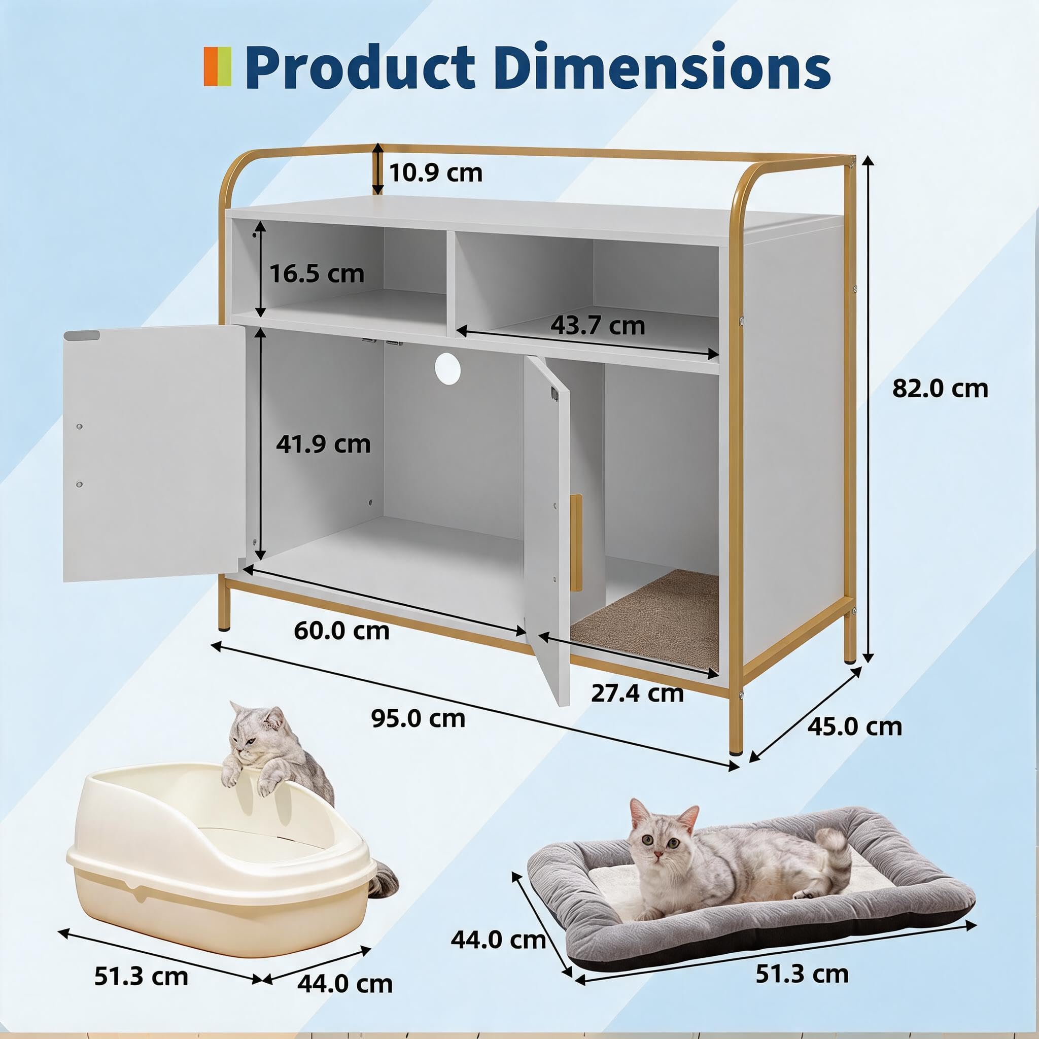 Garvee Moderner Katzenstreu-Schrank aus Holz, mit Ablagen, Belüftungsöffnungen und seitlichem Eingang, verdeckt die Katzentoilette und dient als Hundehütte, Weiß