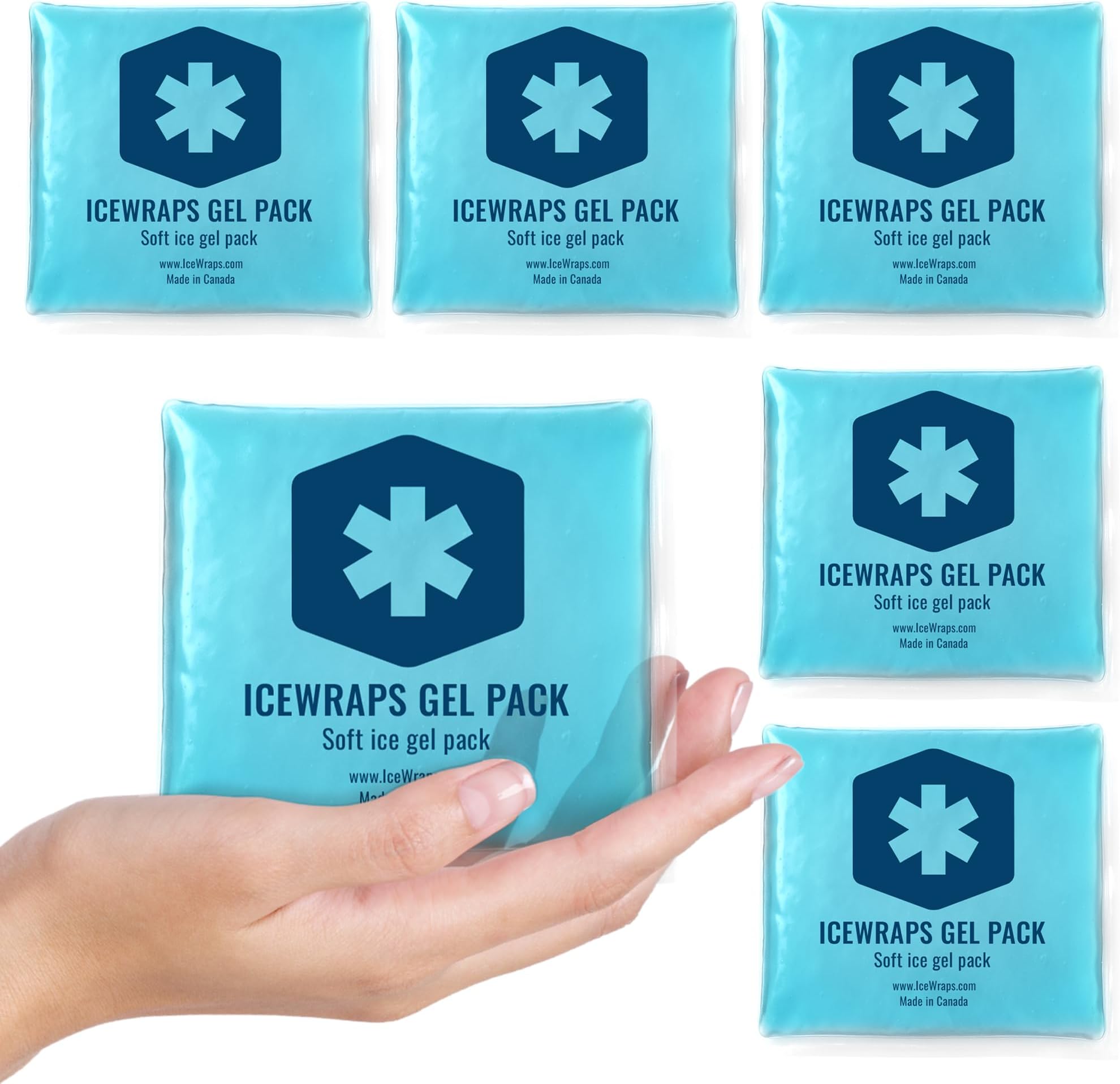ICEWRAPS Mini Reusable Ice Packs, 3" x 3" Gel Packs, Hot & Cold Therapy for Injuries, Kids’ Boo Boos, Face, Wisdom Teeth, Mosquito Bite, Headaches & Fever, 6 Pack, Blue – FSA-HSA Eligible