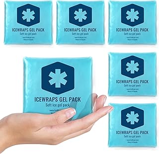 ICEWRAPS Small Reusable Ice Packs for Injuries - 6 pcs, Blue Mini Gel Packs, Hot & Cold Pack for Kid's Boo Boo, Face, Wisdom Teeth, Headaches, Fever, Mosquito Bite, 3x3 inches