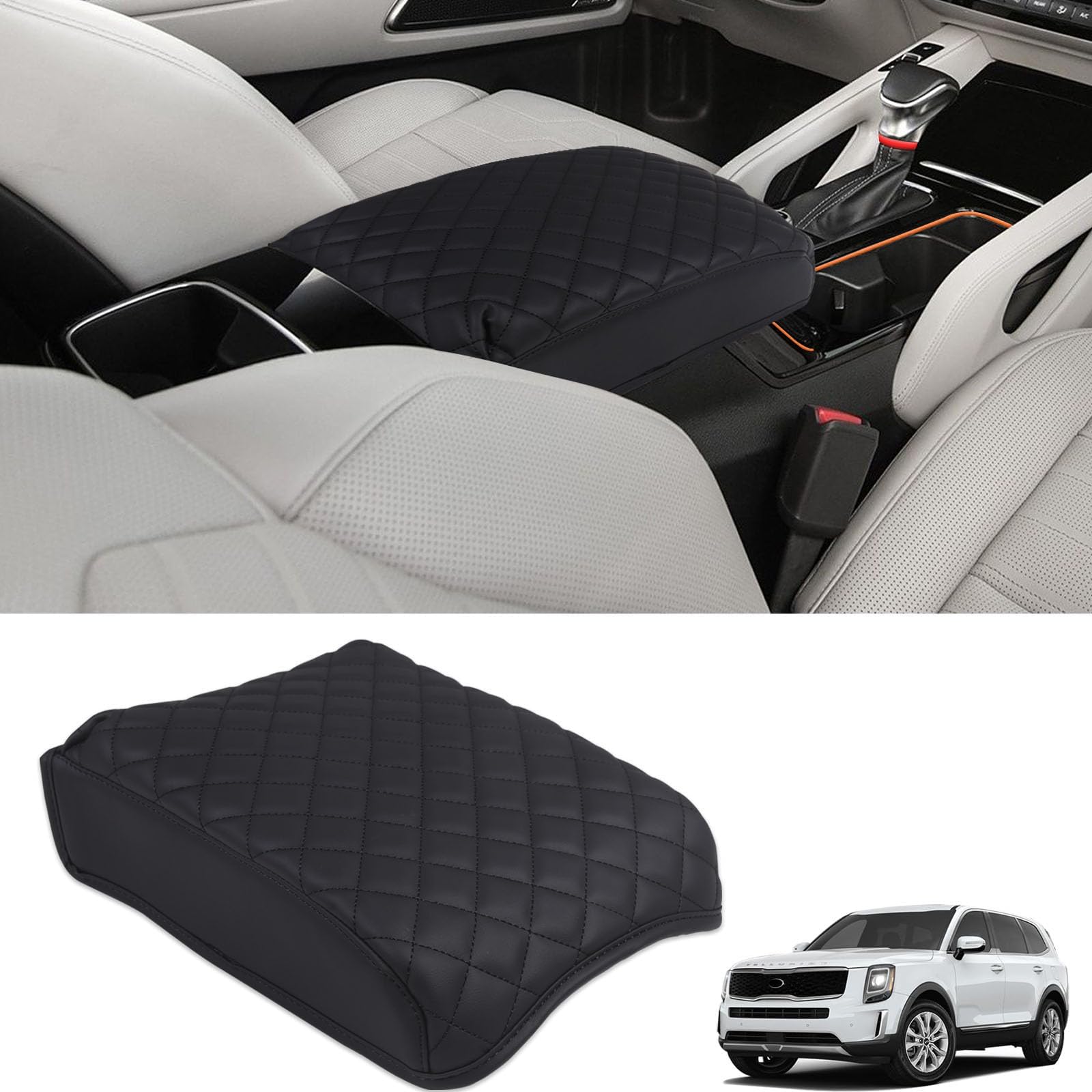 Center Console Cover Compatible with Kia Telluride 2026 2025 2024 2023 2022 2021 2020, Waterproof Anti-Scratch Car Armrest Seat Box Protector Cover Cushion Compatible with Kia Telluride Accessories