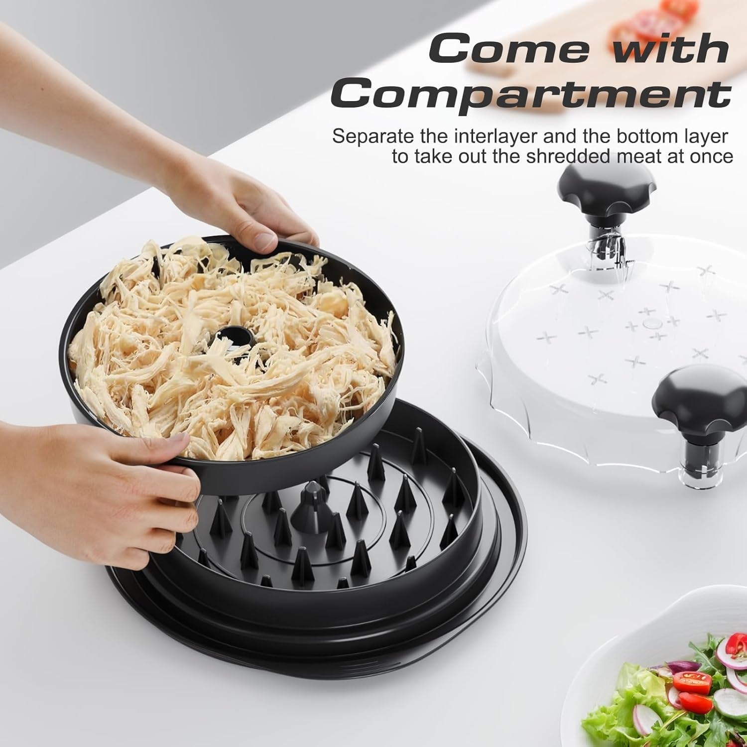 Chicken Shredder Tool Twist Large 10.8- Chicken Breast Shreddar with Brush & Removable Tray -Meat Shredder tool twist Machine, Anti-Slip Grip, Ergonomic Handle, BPA-Free