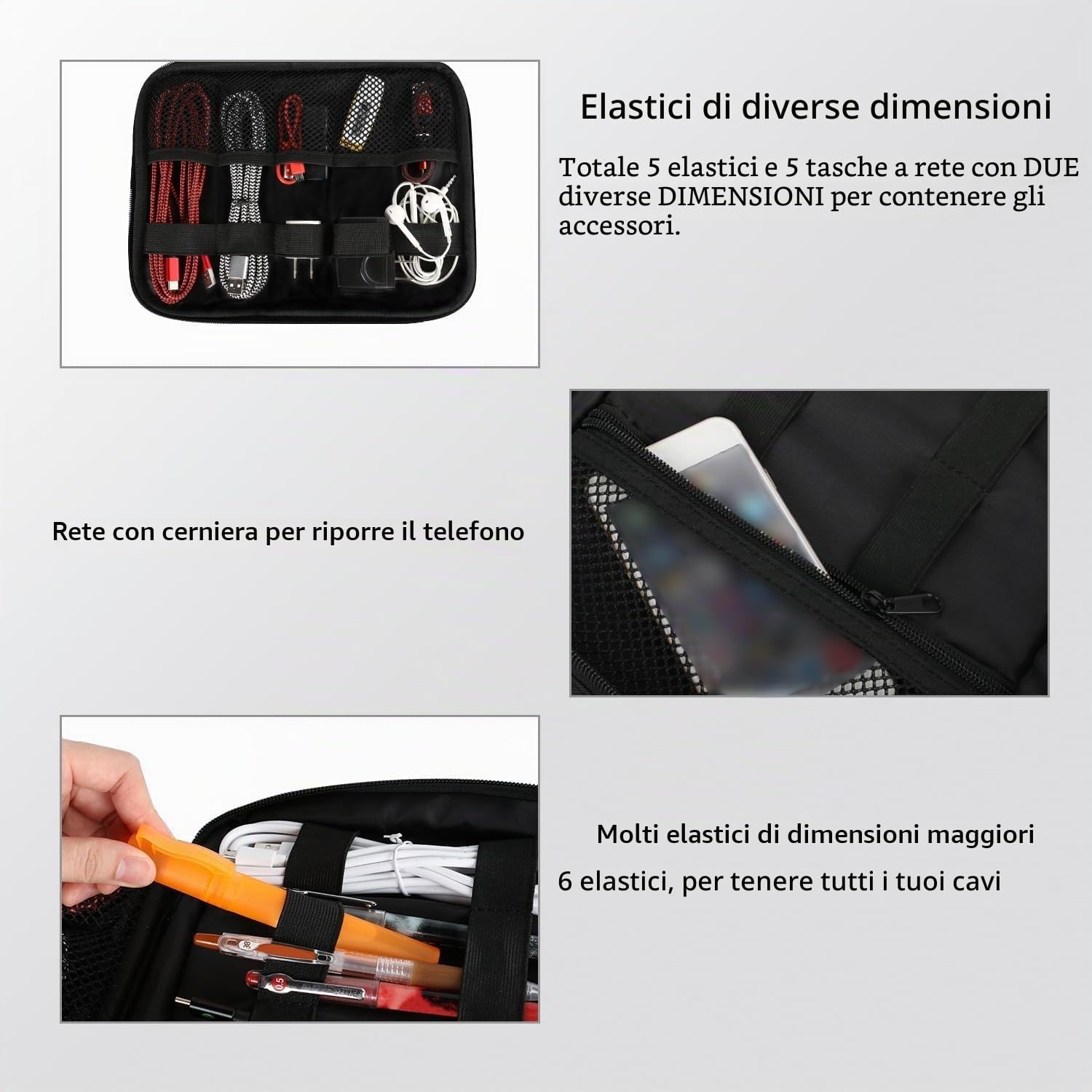 MATEIN Borsa Organizer Cavi da Viaggio Doppio Scomparto Custodia Porta Cavi — immagine 4 di 11