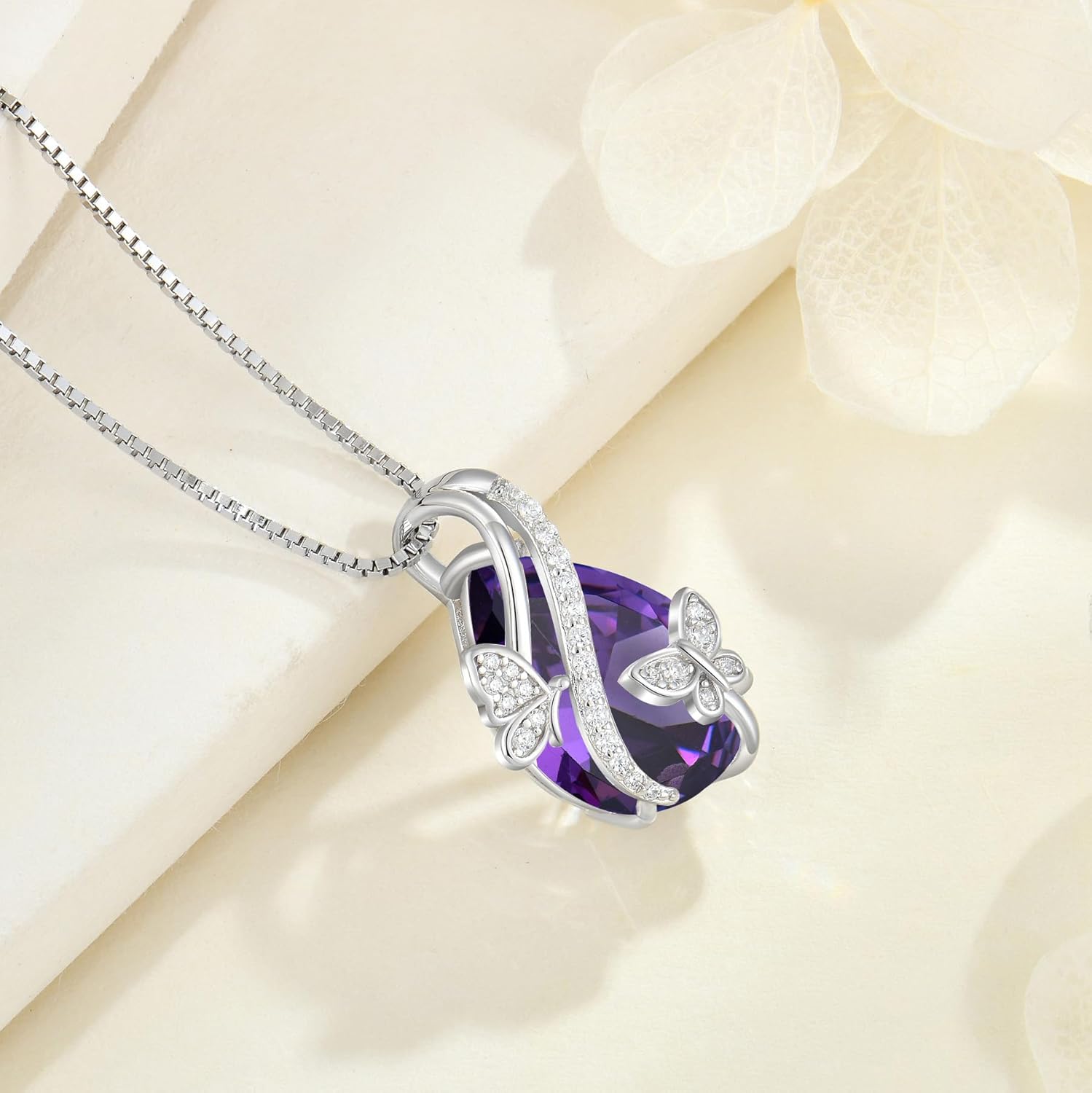 Butterfly Necklaces for Women Birthstone Pendant Necklace 925 Sterling Silver 5A Cubic Zirconia Jewelry Mother's Day Anniversary Christmas Birthday Gifts for Her - Image 3