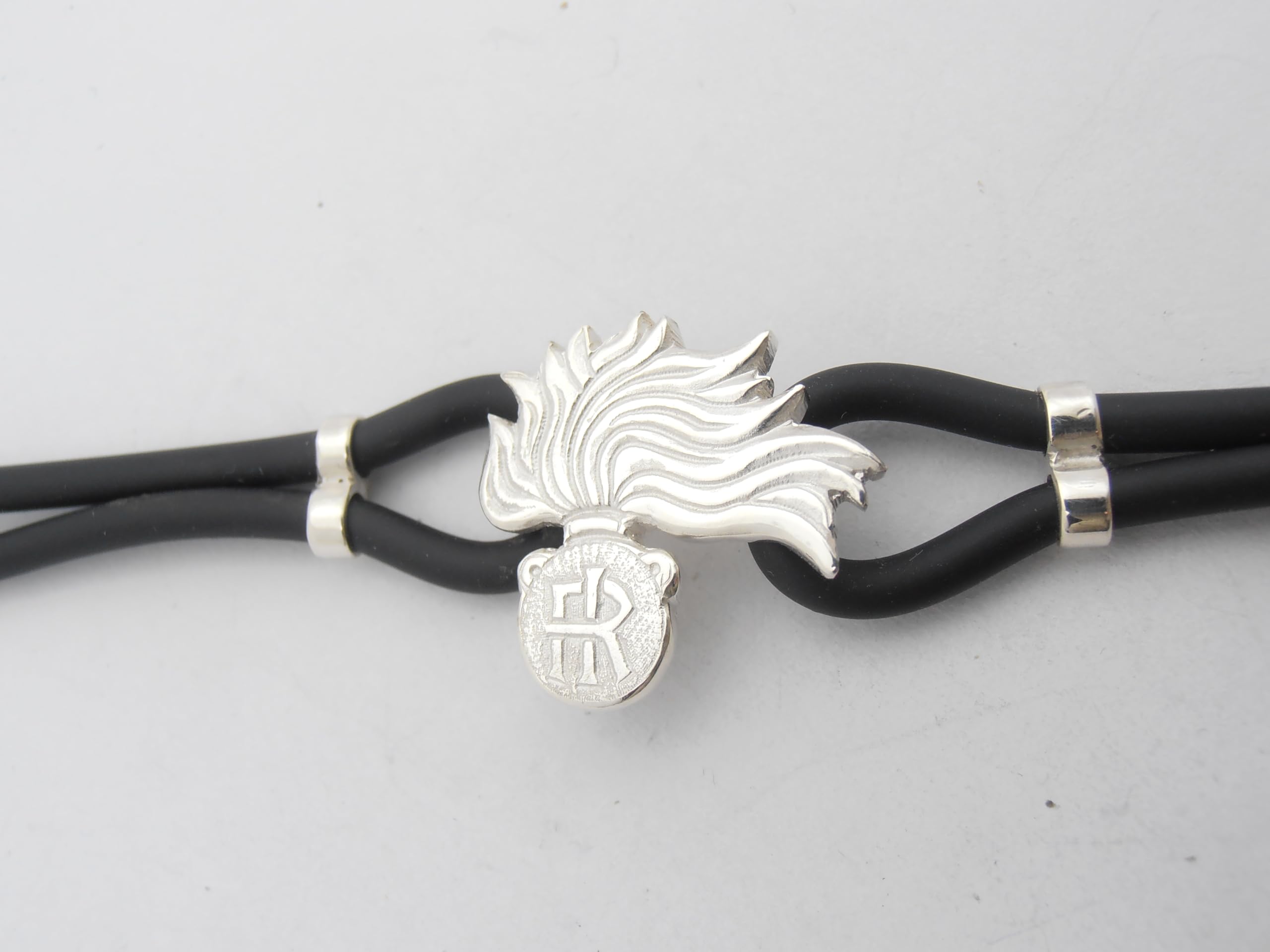 Fiamma dell'Arma dei Carabinieri : Braccialetto in Argento 925 e Caucciù - Bracciale