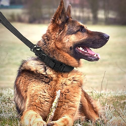 Miniatura 3 de Juego de collar táctico y correa ajustable de nailon militar para perro con mango de control, hebilla de metal resistente y correa elástica para