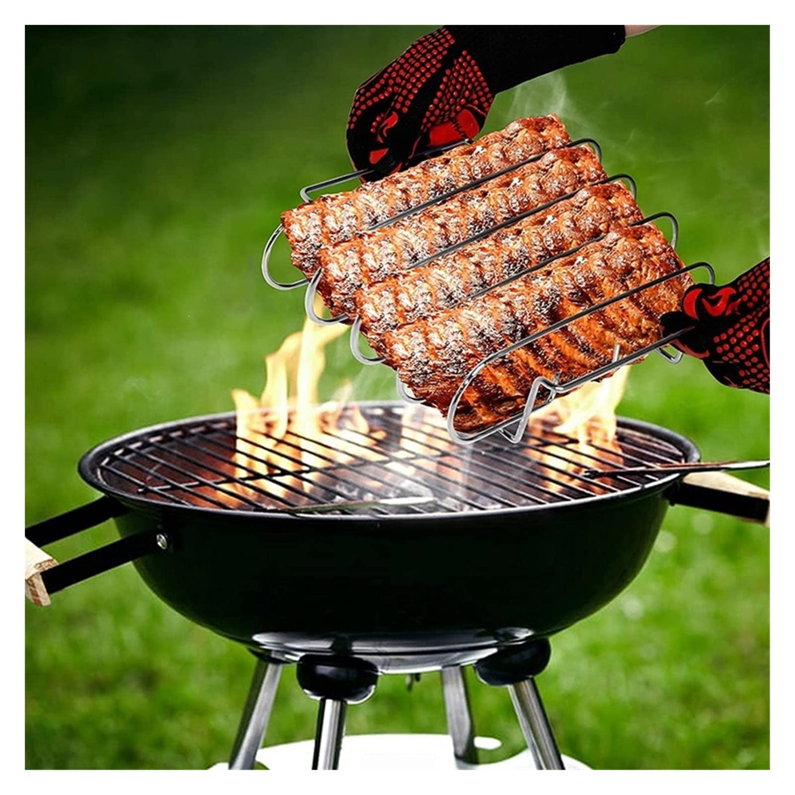 Rejilla de Tostado de Costillas - Ranura Barbacoa Párate con 2 manijas fáciles de Agarre, for Horno y Parrilla