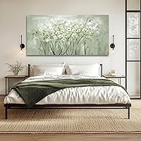 Vista 3 de MLART99 Green and White Wall Art Home Decor Wildflower Wall Decorations Canvas Prints 29"x58" Nature Decor for Office Kitchen