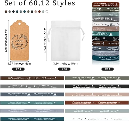 Miniatura 2 de Jutom Juego de 60 pulseras cristianas de silicona con versículos de la Biblia, pulseras cristianas para hombres y mujeres con etiquetas religiosas
