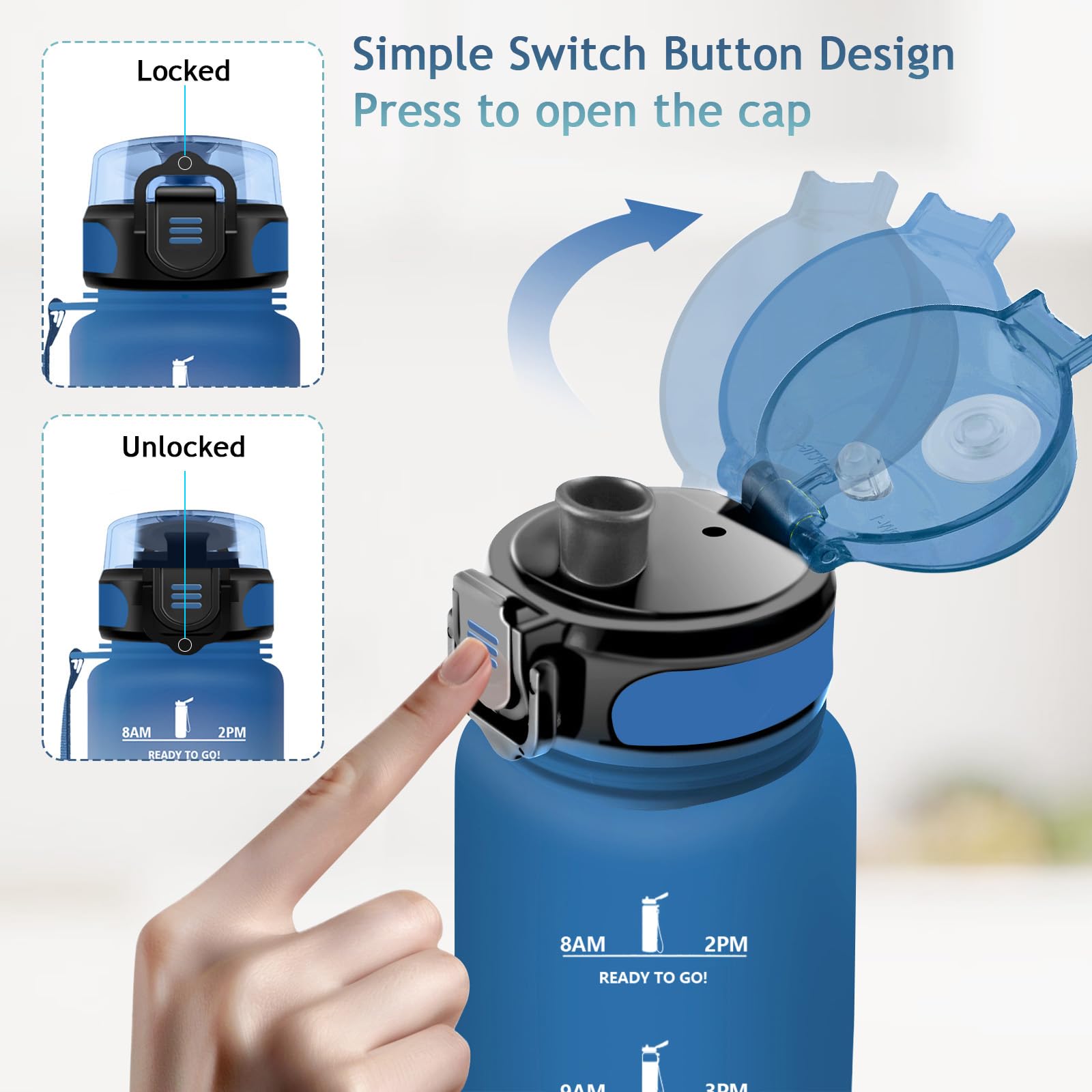 Vikaster Borraccia Sportiva, Borraccia 1.5l, Borraccia Sport, Senza BPA & Prova di Perdite, Borracce per Adulto, Outdoor, Sport, Trekking, Bici, Scuola, Ufficio, Yoga, Palestra, Campeggio