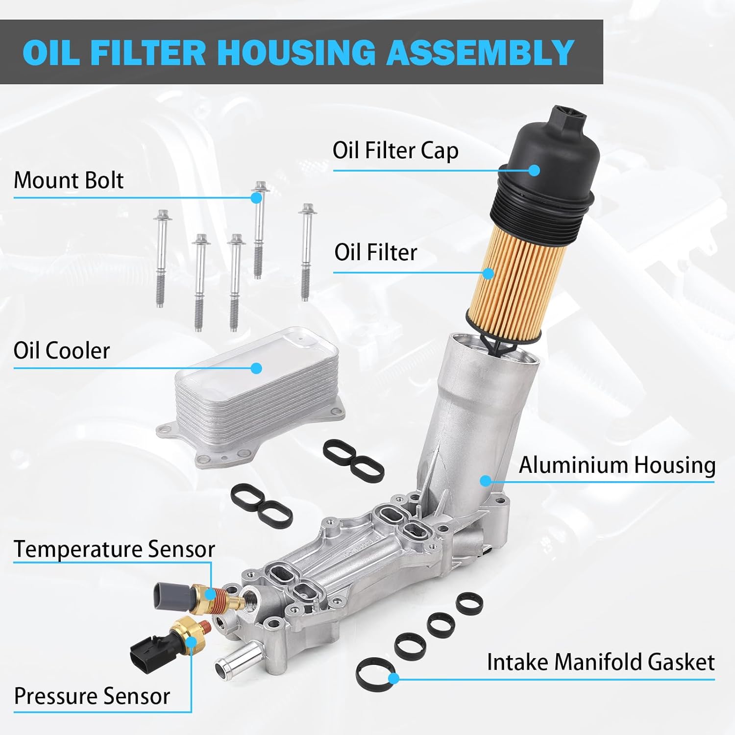926-959 Upgraded Aluminum Engine Oil Filter Housing Oil Cooler Kit Fit for 3.6L 2011-2023 Dodge Charger Challenger Journey, Jeep Grand Cherokee Wrangler, Ram ProMaster Chrysler 200 300 Replace 926-876