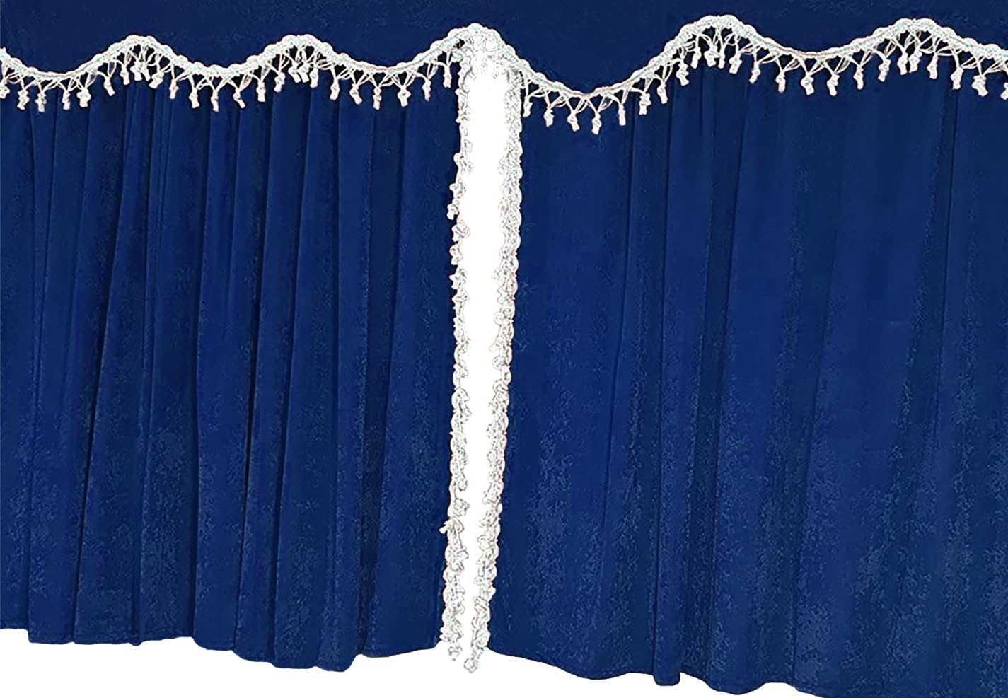 Rideaux pour Camion, Set de 5 pièces en Bleu avec Pampilles Blancs