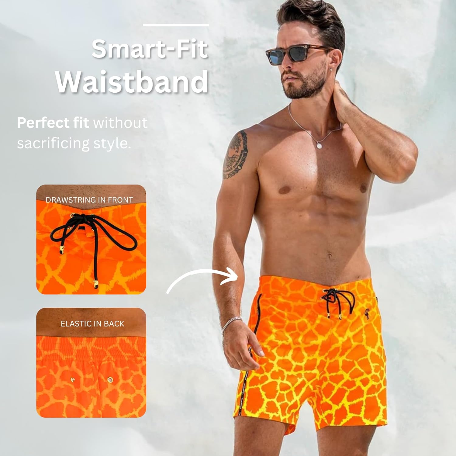 Tucann Men's Trunks 5" Compression Liner Quick Dry Zipper Pocket Chlorine Resistan 4 Way Stretch Faded Swim Shorts for Men