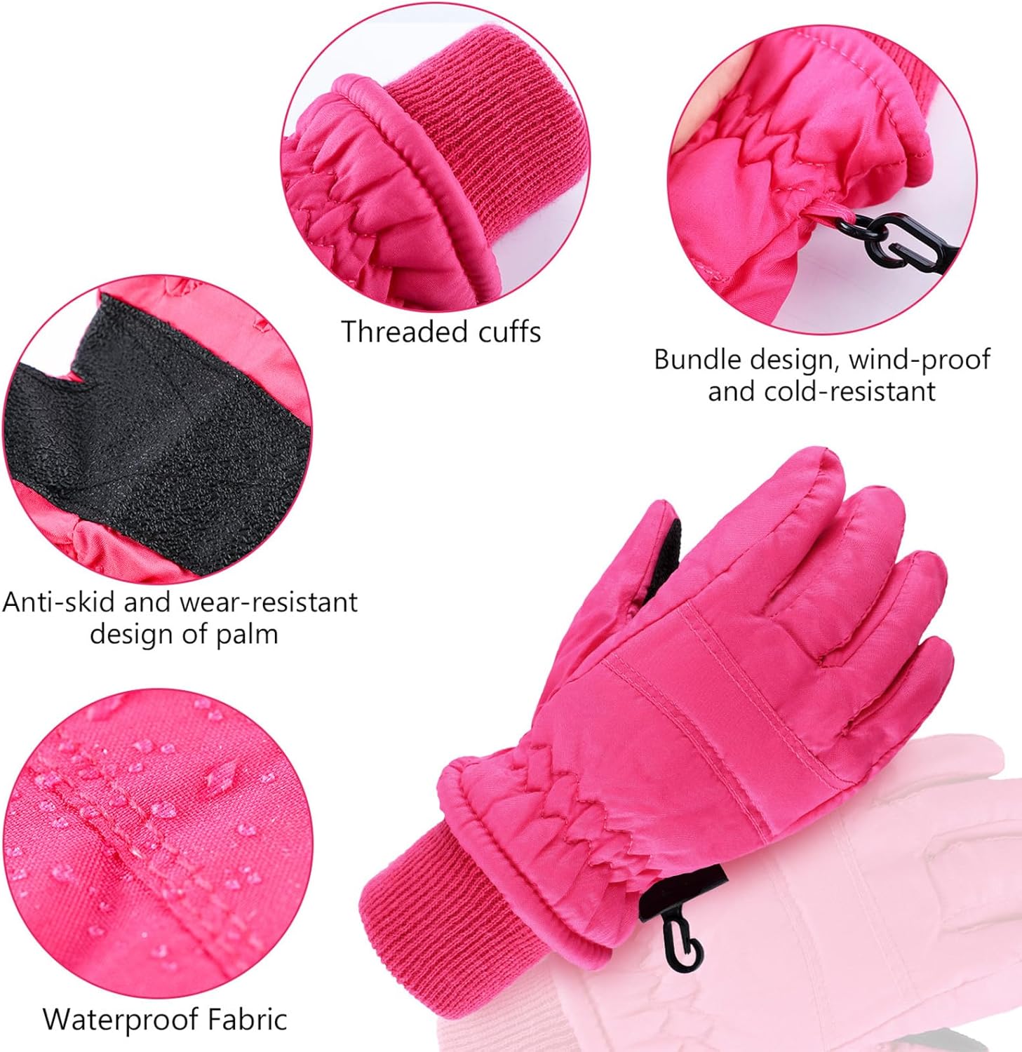 Boao Kids Winter Ski Gloves Waterproof Warm Snow Mittens Full Finger Gloves for Toddlers Infants - Image 4