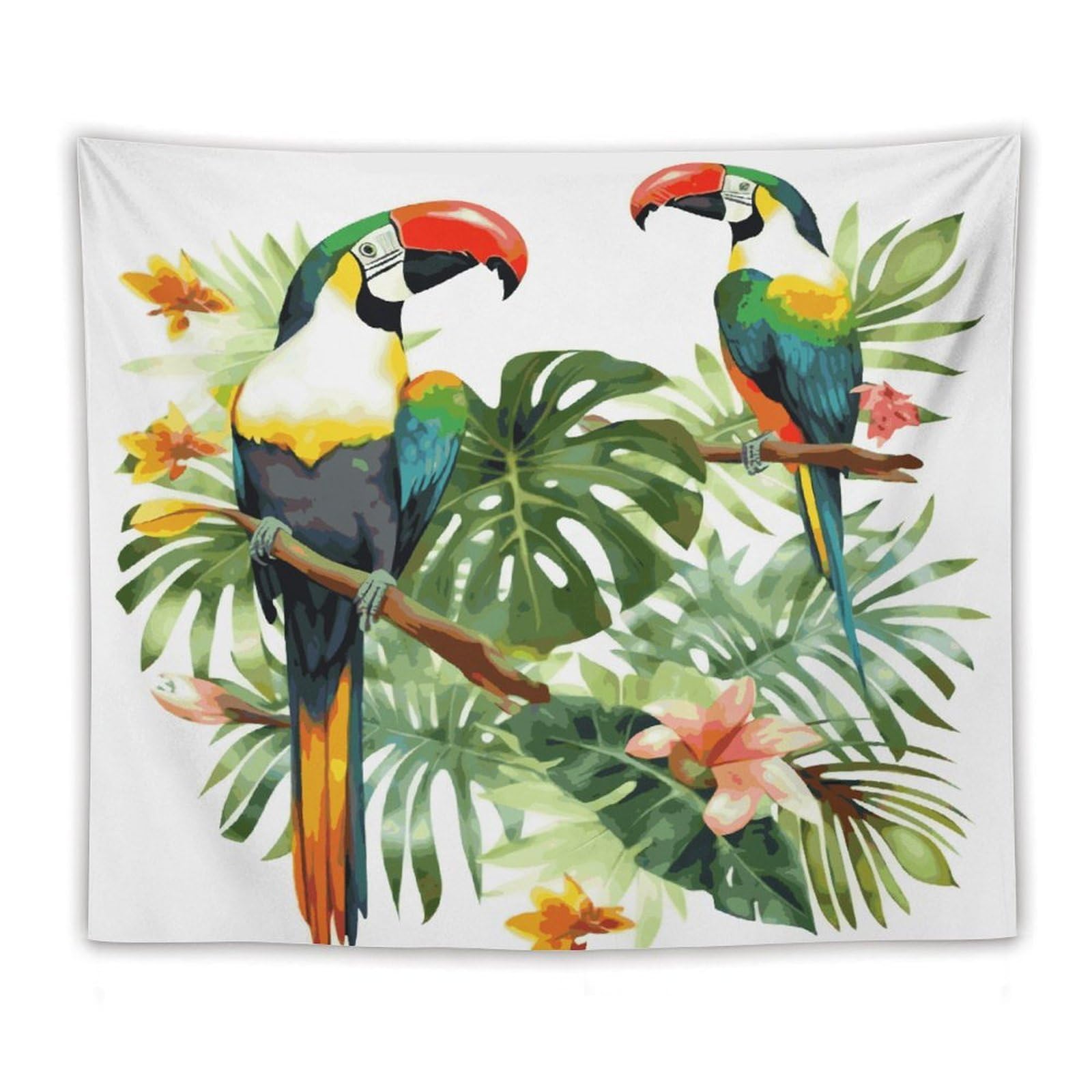 LDGSUPH Toucans Parrot Palm Tree Leaves Tapestry Wall Hanging Decor Anti-fading Aesthetic Wall Tapestries Fashion Wall Blanket Decor Modern Wall Art Tapestry for Bedroom Home Decor 50"x60"