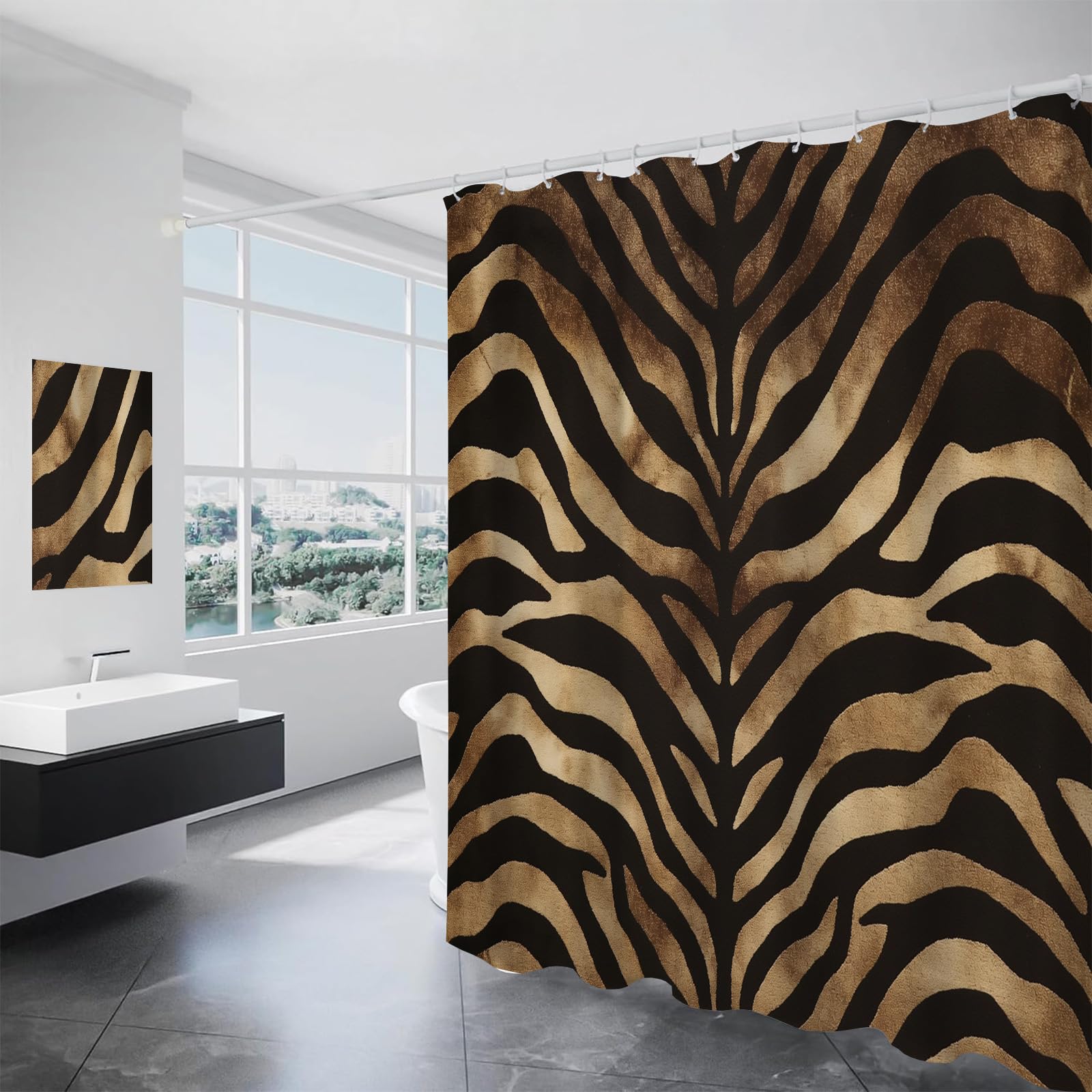 Grand rideau de douche 240 x 200 cm imprimé zèbre abstrait pour baignoire