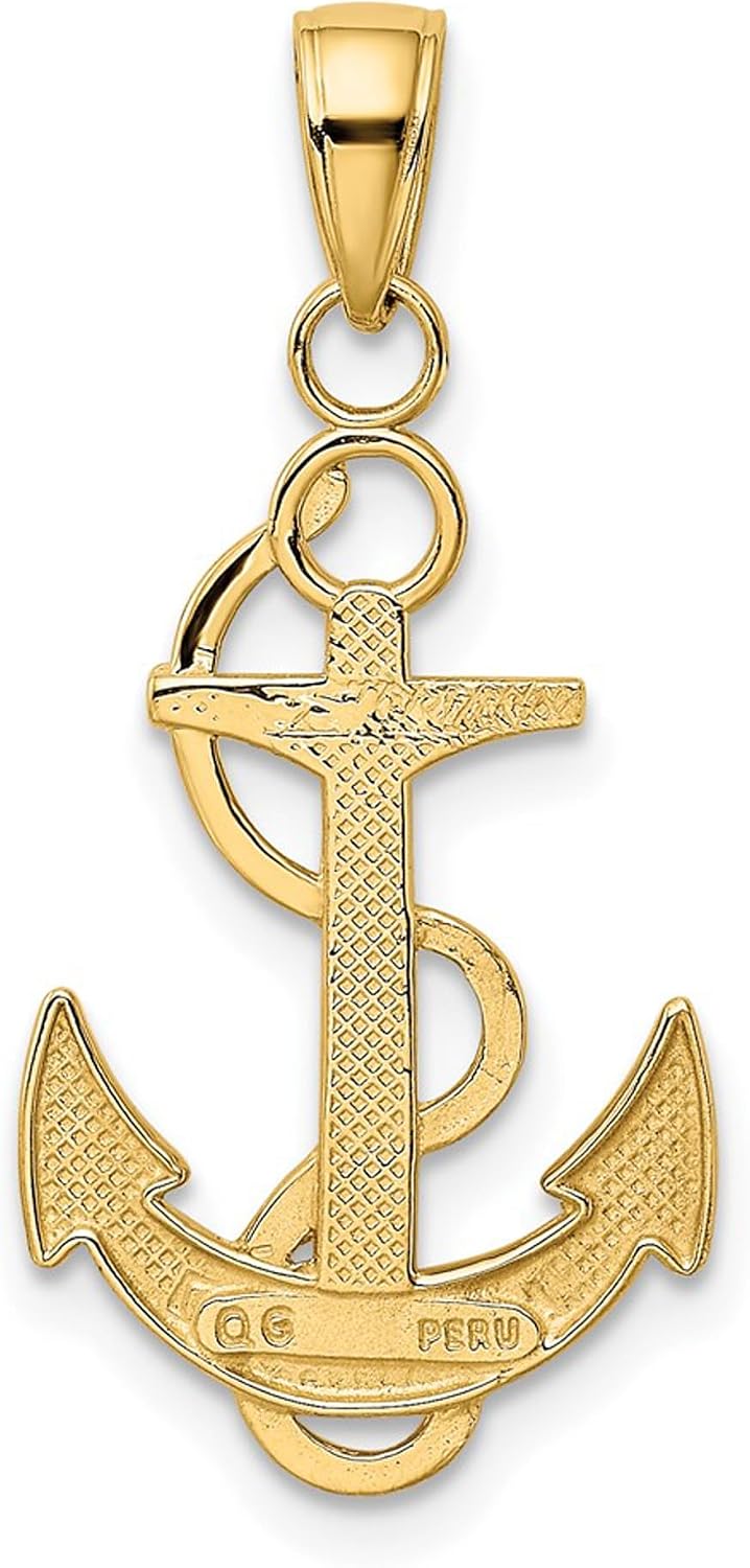 DEWBERRY 10K Yellow Gold Polished Anchor with Textured Ropes Pendant (Weight : 1.07gm, Length : 27mm, Width : 15mm)
