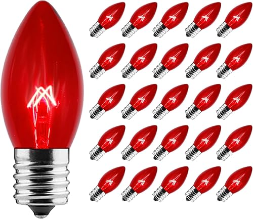 CXLHO Paquete de 25 bombillas C9 de repuesto incandescentes, bombillas de Navidad C9 para cadena de luces de Navidad, base intermedia E17, 7 vatios,