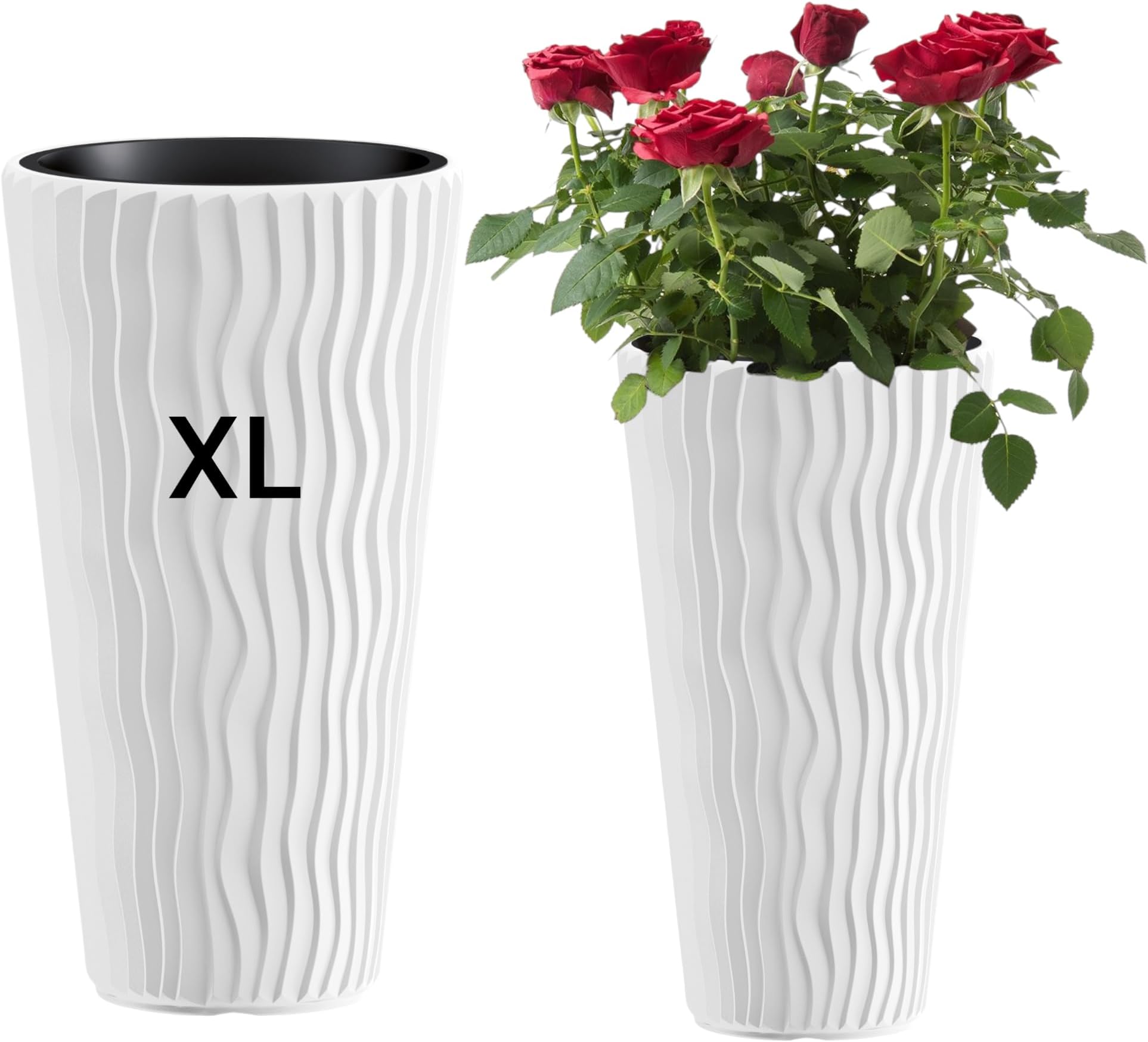Blumenkübel Wellen Slim Einsatz Blumentopf Pflanzkübel Weiß