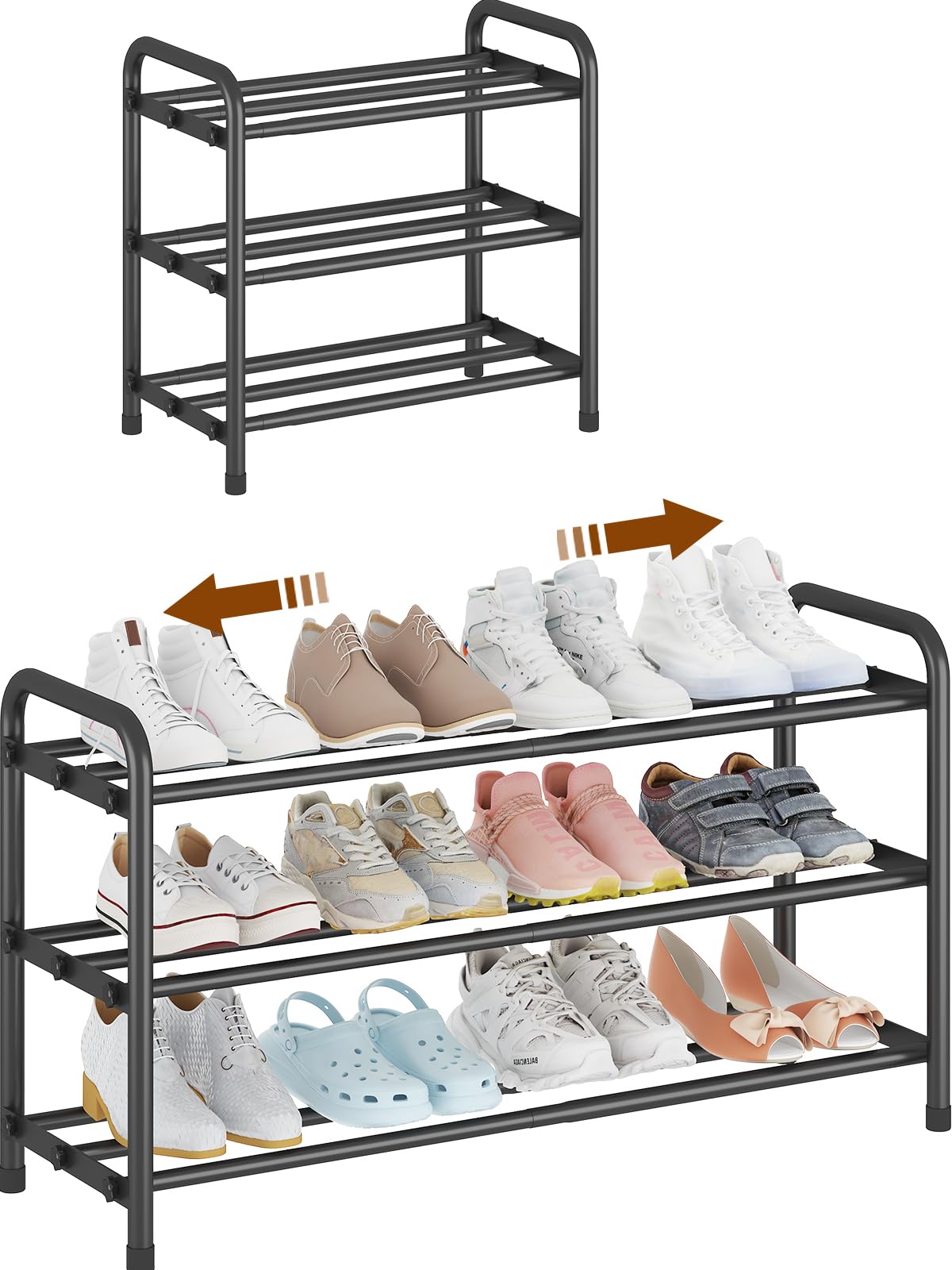 Expandable 3-Tier Shoe Rack for Closet &amp; Entryway, Metal Shoe Organizer