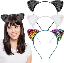 Pack of 3 Cat Ears Headbands, Glitter Cat Ears, Hair Accessories, Sequins, Cat Ears, Headbands, Girls Hair Band with Ears, Cat Hair Hoops for Birthday Party, Cosplay, Daily Decoration