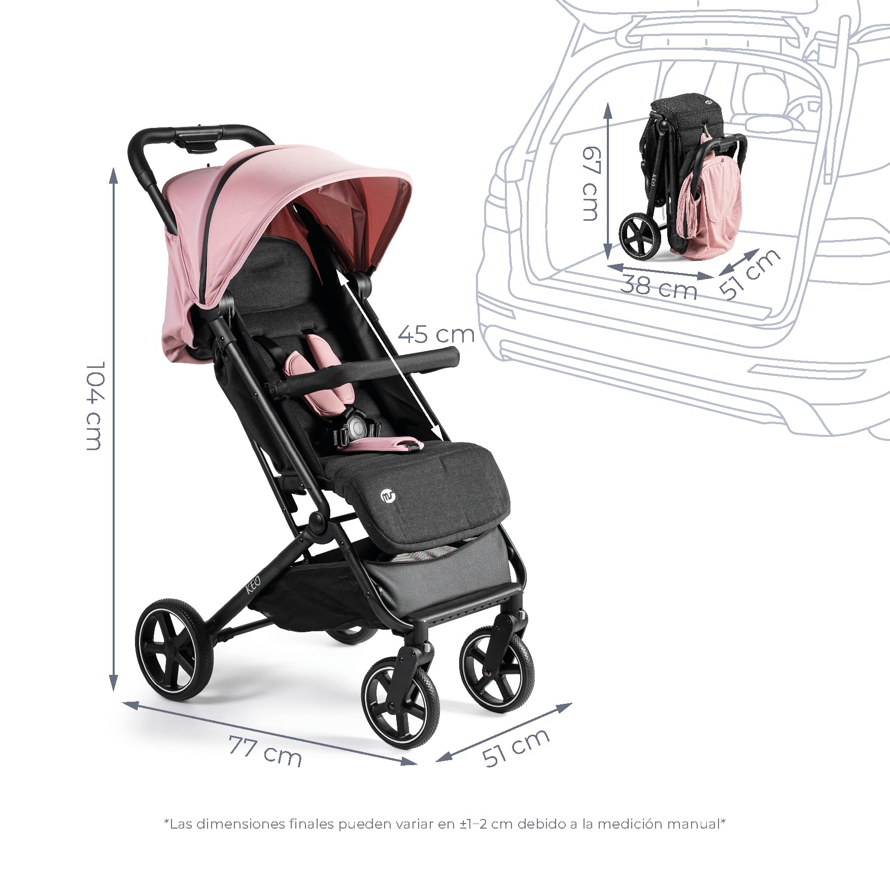 MS BabyWorld – Keo – Silla de paseo ligera hasta 22 kg | Capota extensible | Plegado tipo libro | Ultraligera y compacta | Ruedas grandes (Rosa)