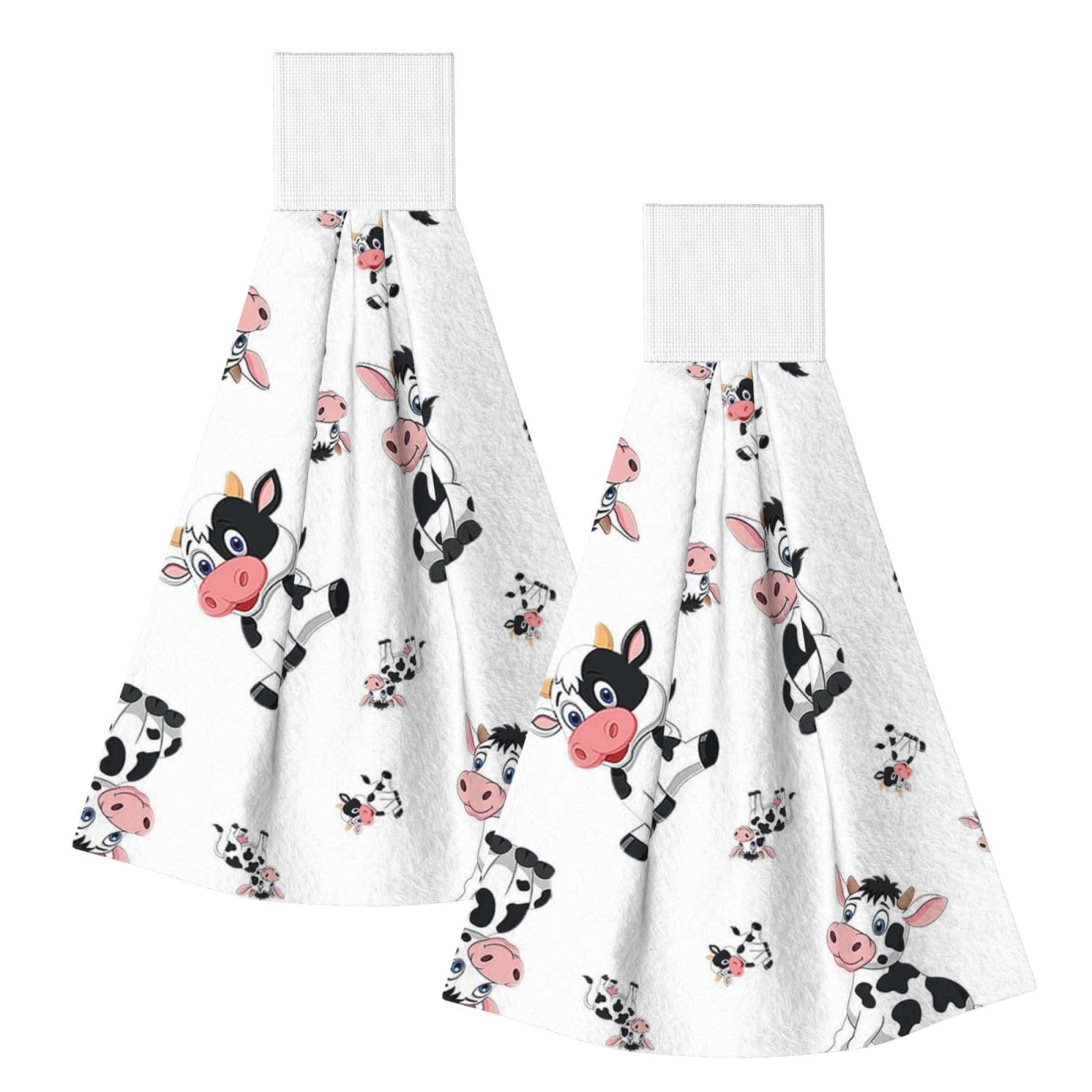 DOPKLNA Cartoon Cows, 2 Pcs Hanging Coral Fiber Hand Towels for Bathroom, Absorbent Kitchen Towels