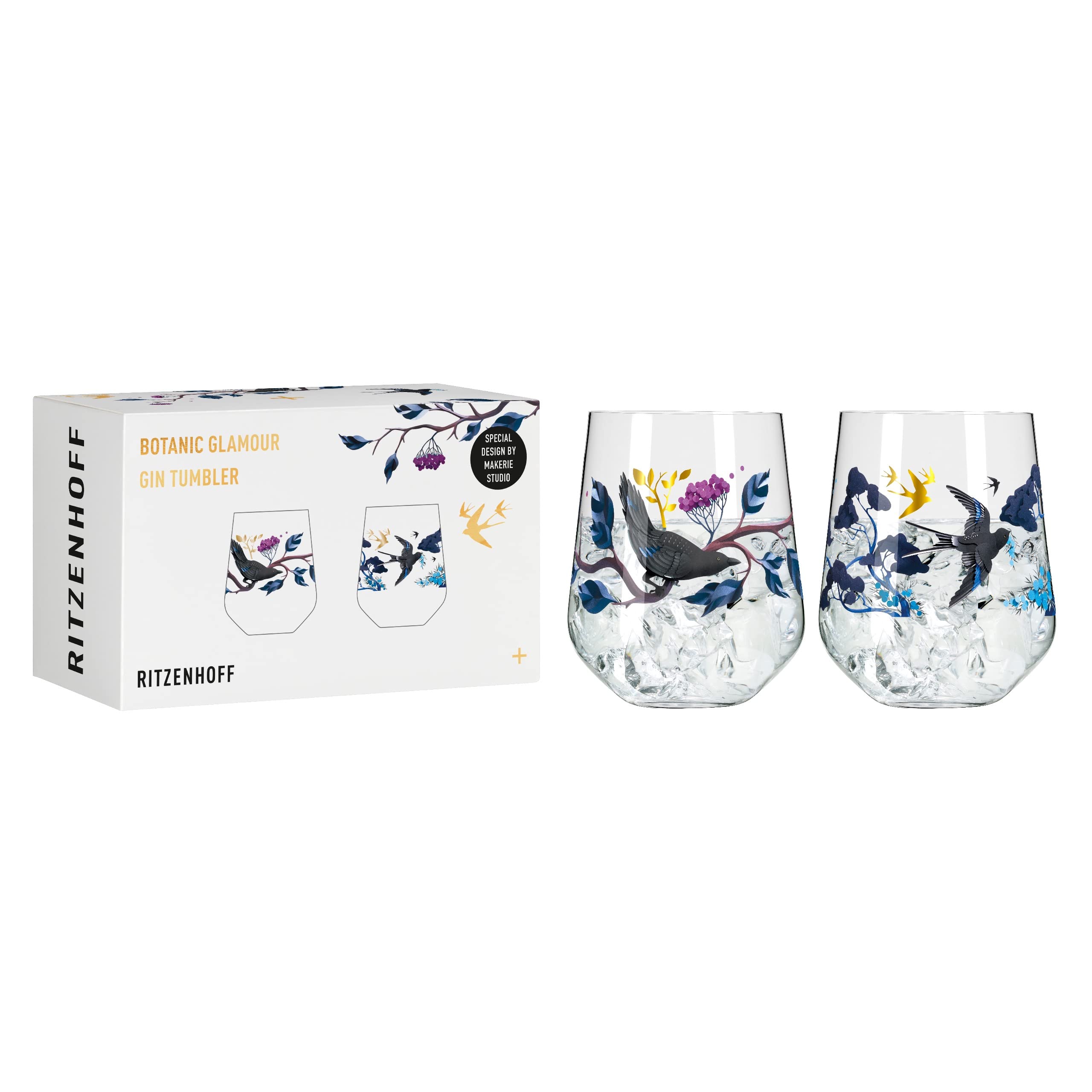 Ritzenhoff Botanic Glamour No. 1 3801002 Gin Glass Set of 2 Tumblers with Paper Worlds 700 ml Made in Germany