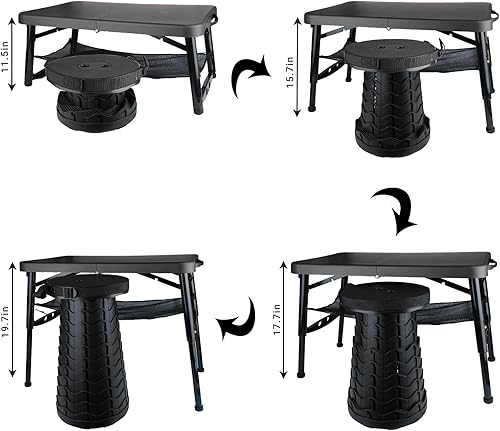 Miniatura 3 de ZTMT Juego de mesa y taburete plegable pequeño 2 en 1, mesa y taburete retráctiles portátiles de altura ajustable, mesa plegable ligera y taburete