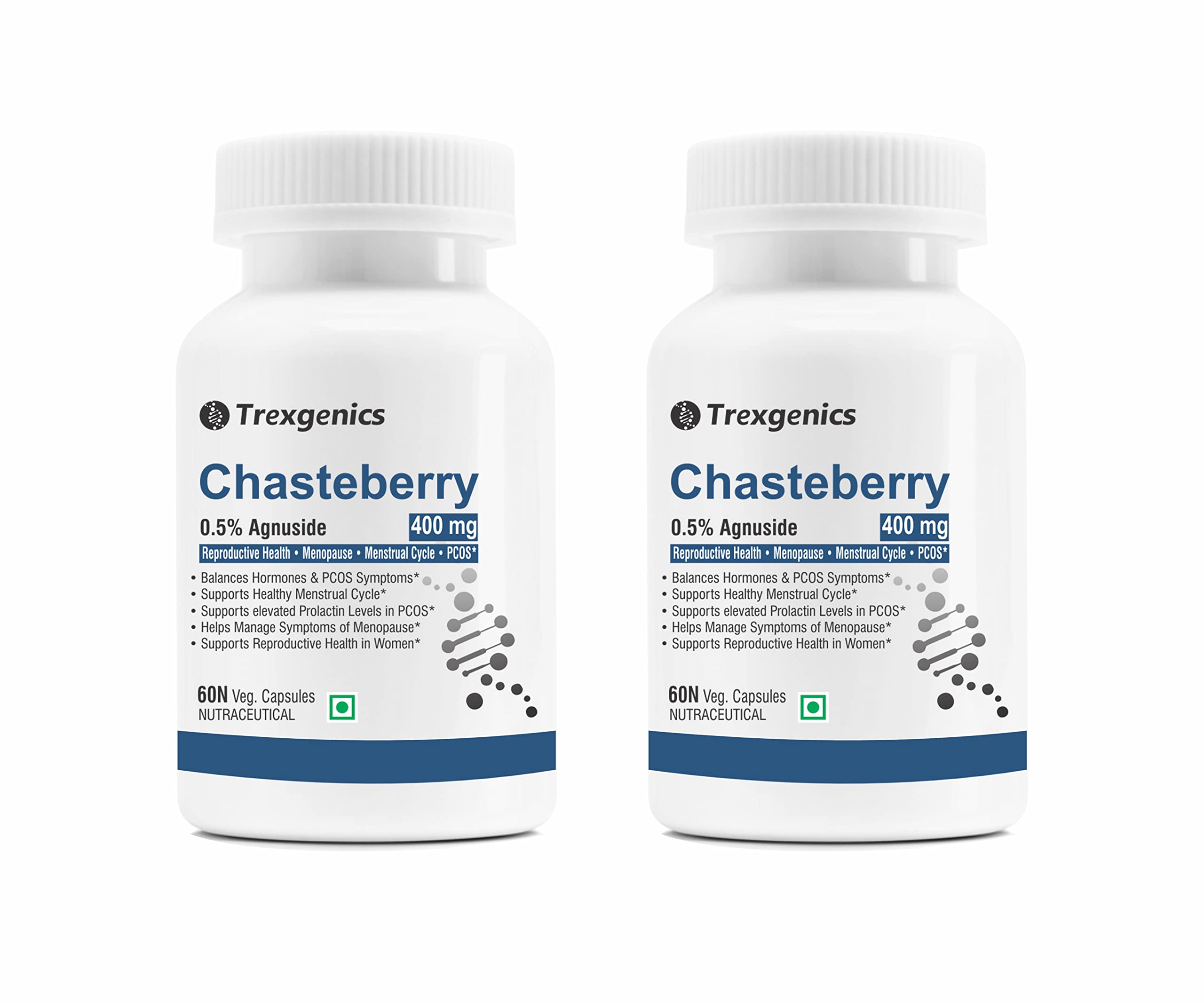Trexgenics CHASTEBERRY 0.5% Agnuside 400 mg Reproductive System Health, Menopause, Menstrual Cycle, Prolactin & PCOS Support VEGAN & NON-GMO (60 Vcaps) (Pack of 2) (B0B85775VJ) Amazon Price History, Amazon Price Tracker