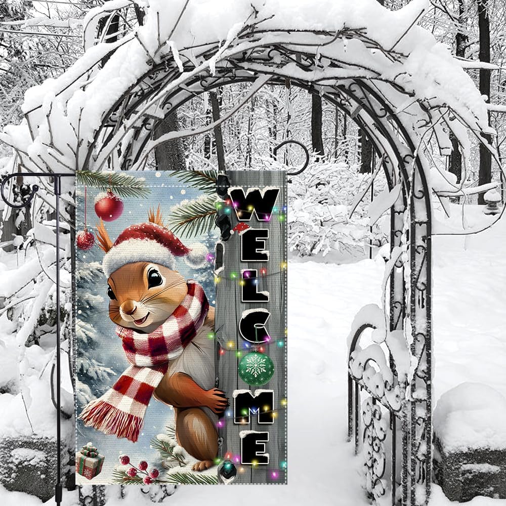 Christmas Garden Flag 12x18inch The Nut Squirrel Welcome XMAS winter Garden Flags Yard Porch House Flag Double-Side For Home Outdoor Yard Patio Lawn Decor,Happy New Year merry Christmas banners for outside Decorations (RMQ-85, 12"X18") - Image 2