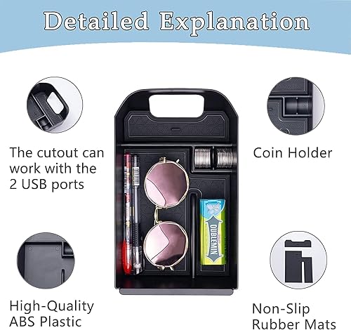 Miniatura 9 de JDMCAR Bandeja organizadora de consola central de 2 piezas y caja de almacenamiento para reposabrazos compatible con Toyota RAV4 2019 2020 2021 2022